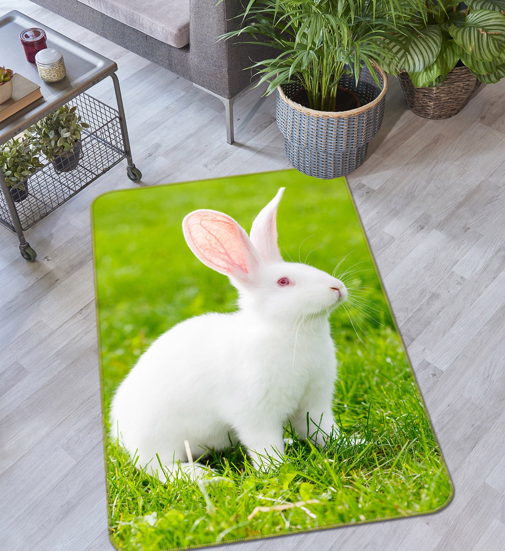 3D White Rabbit 38184 Animal Non Slip Rug Mat