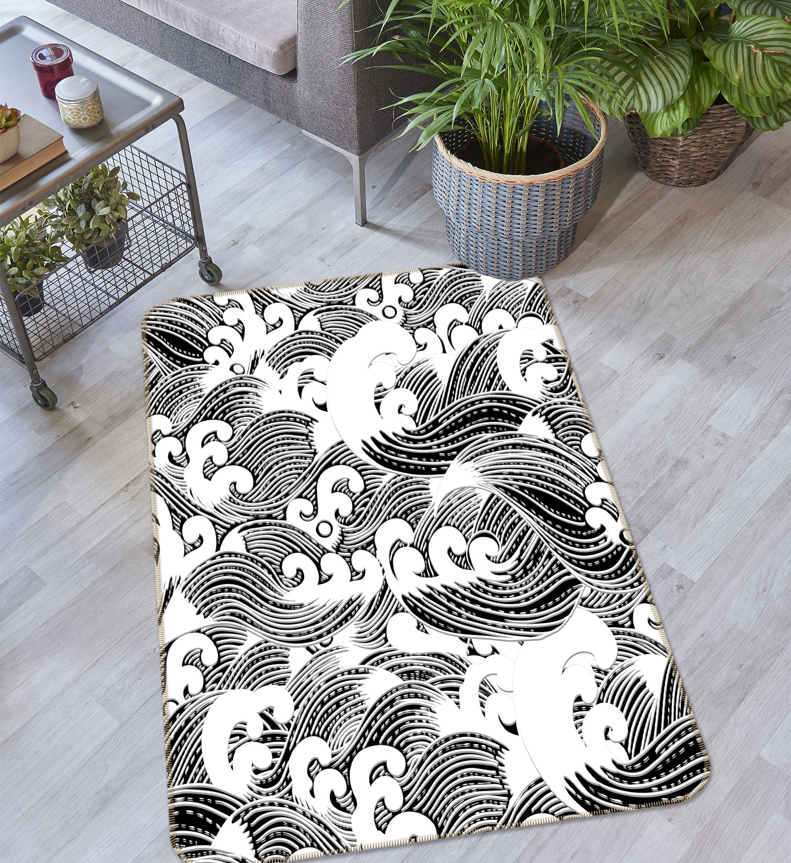 3D Black Waves 29220 Non Slip Rug Mat