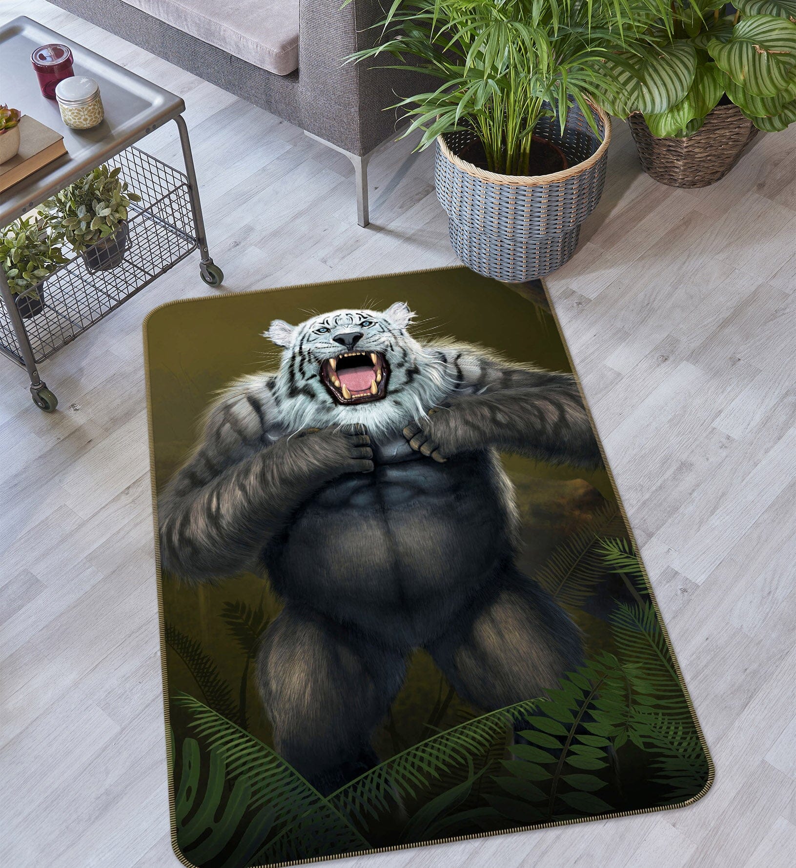 3D Tigerilla wWhite Tiger Version 1076 Vincent Hie Rug Non Slip Rug Mat Mat AJ Creativity Home 