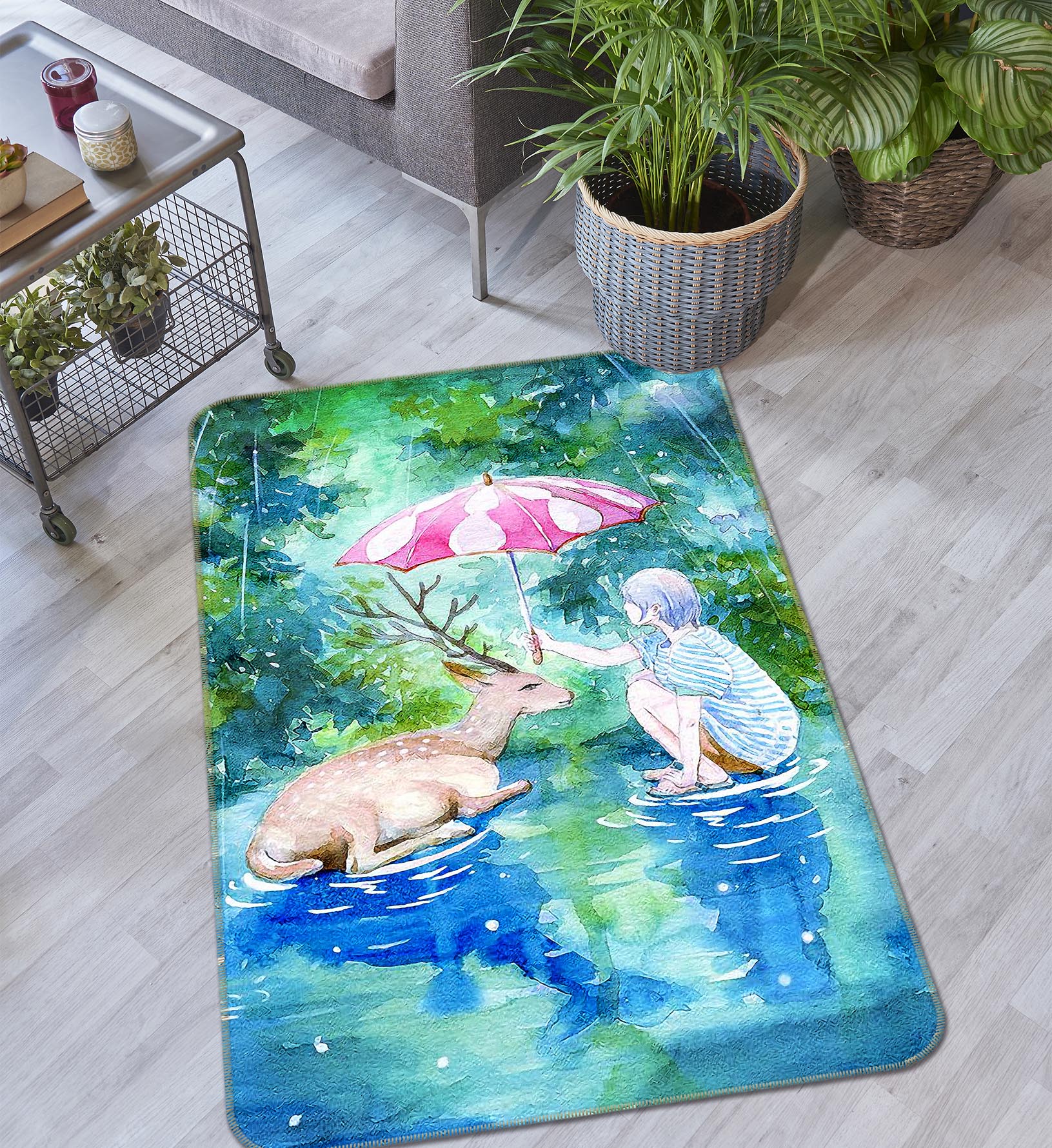 3D Deer Girl Umbrella 65032 Non Slip Rug Mat