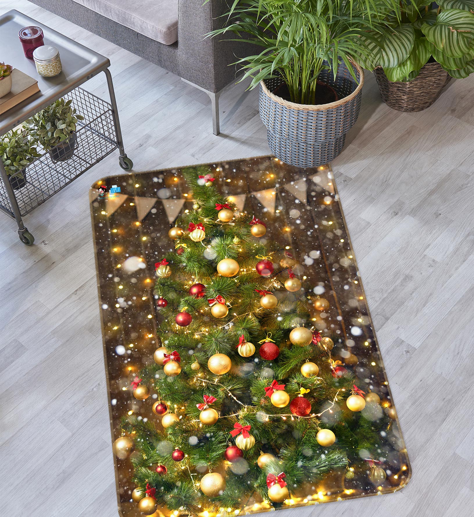 3D Tree Ball 55047 Christmas Non Slip Rug Mat Xmas