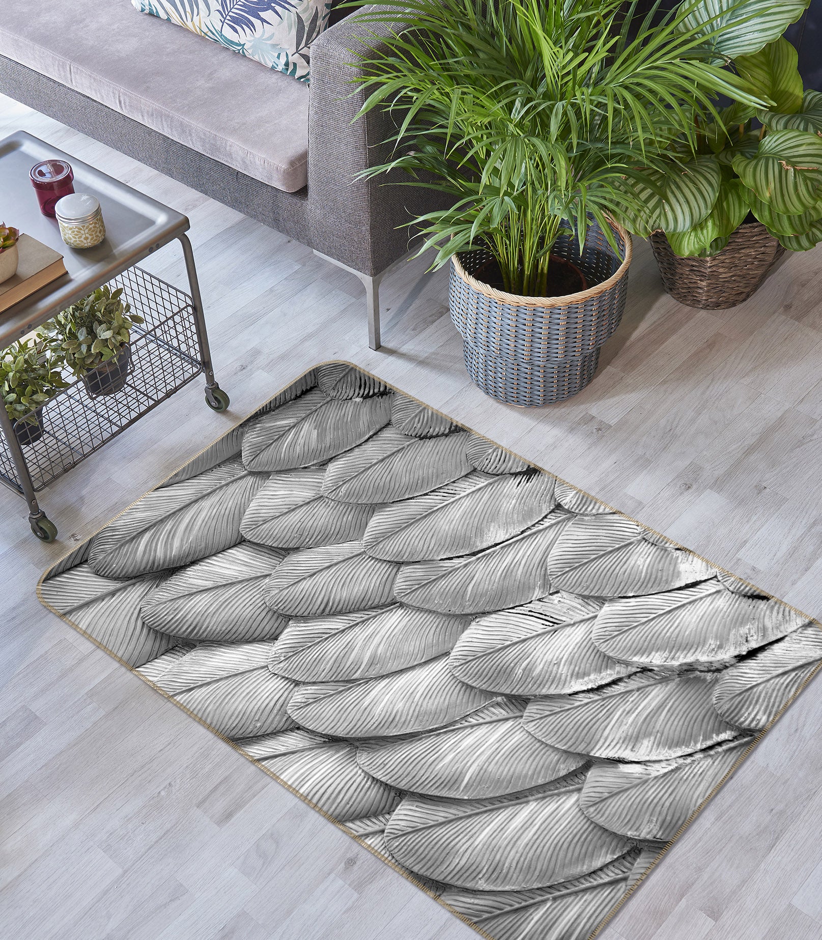 3D Feather Pattern 35026 Non Slip Rug Mat
