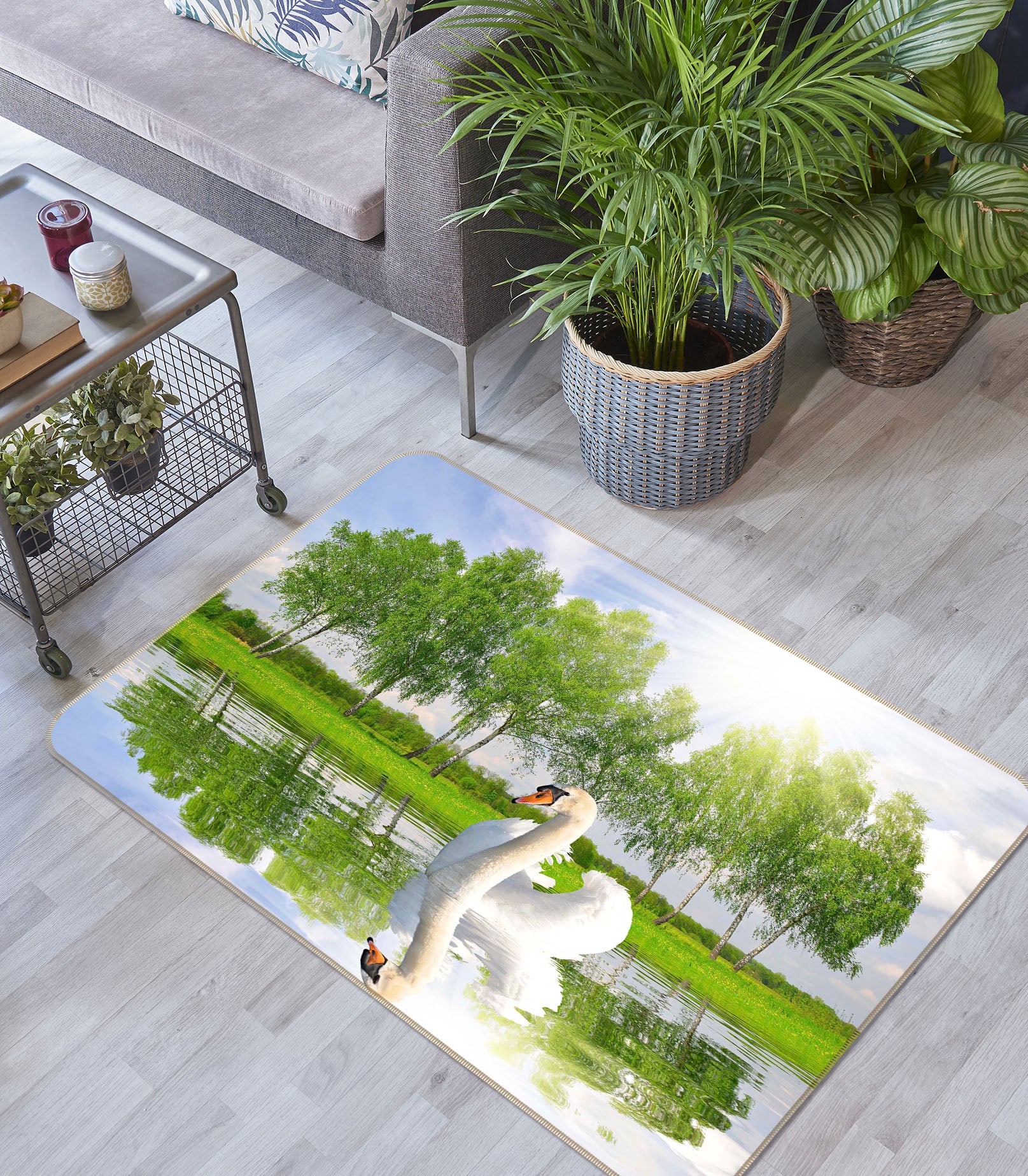3D Swan Tree 081 Animal Non Slip Rug Mat
