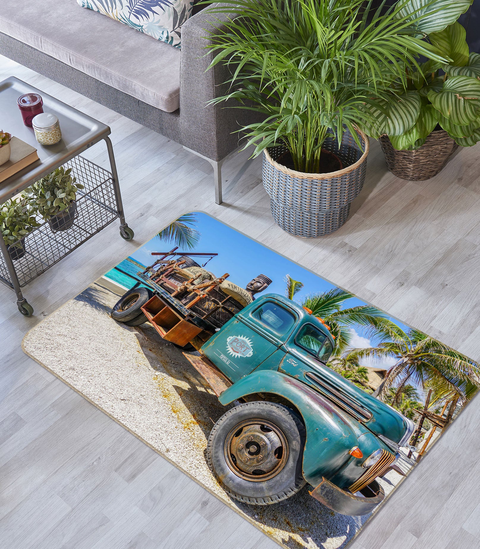 3D Blue Car Seaside 42100 Vehicle Non Slip Rug Mat
