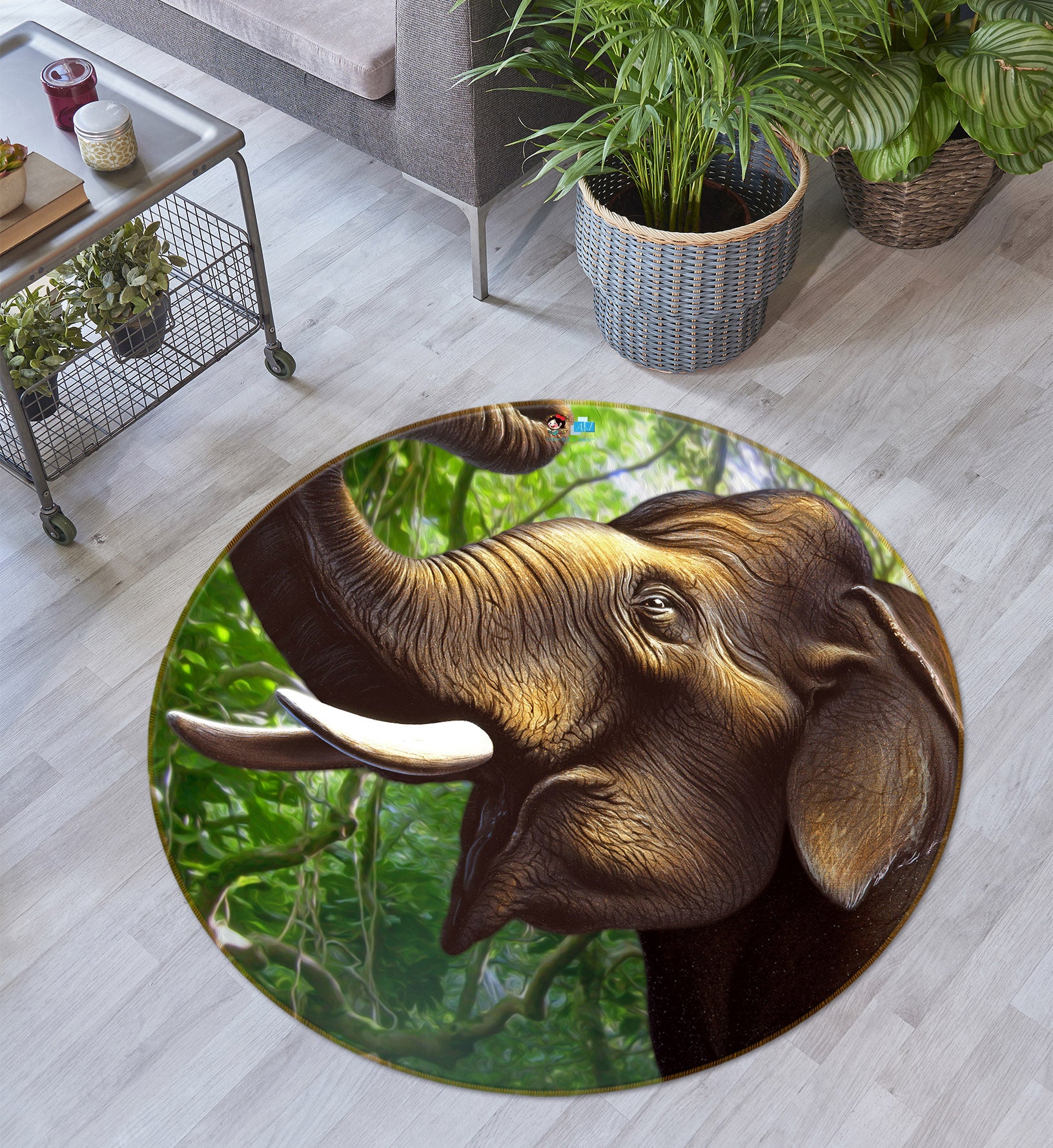 3D Indian Elephant 85107 Jerry LoFaro Rug Round Non Slip Rug Mat