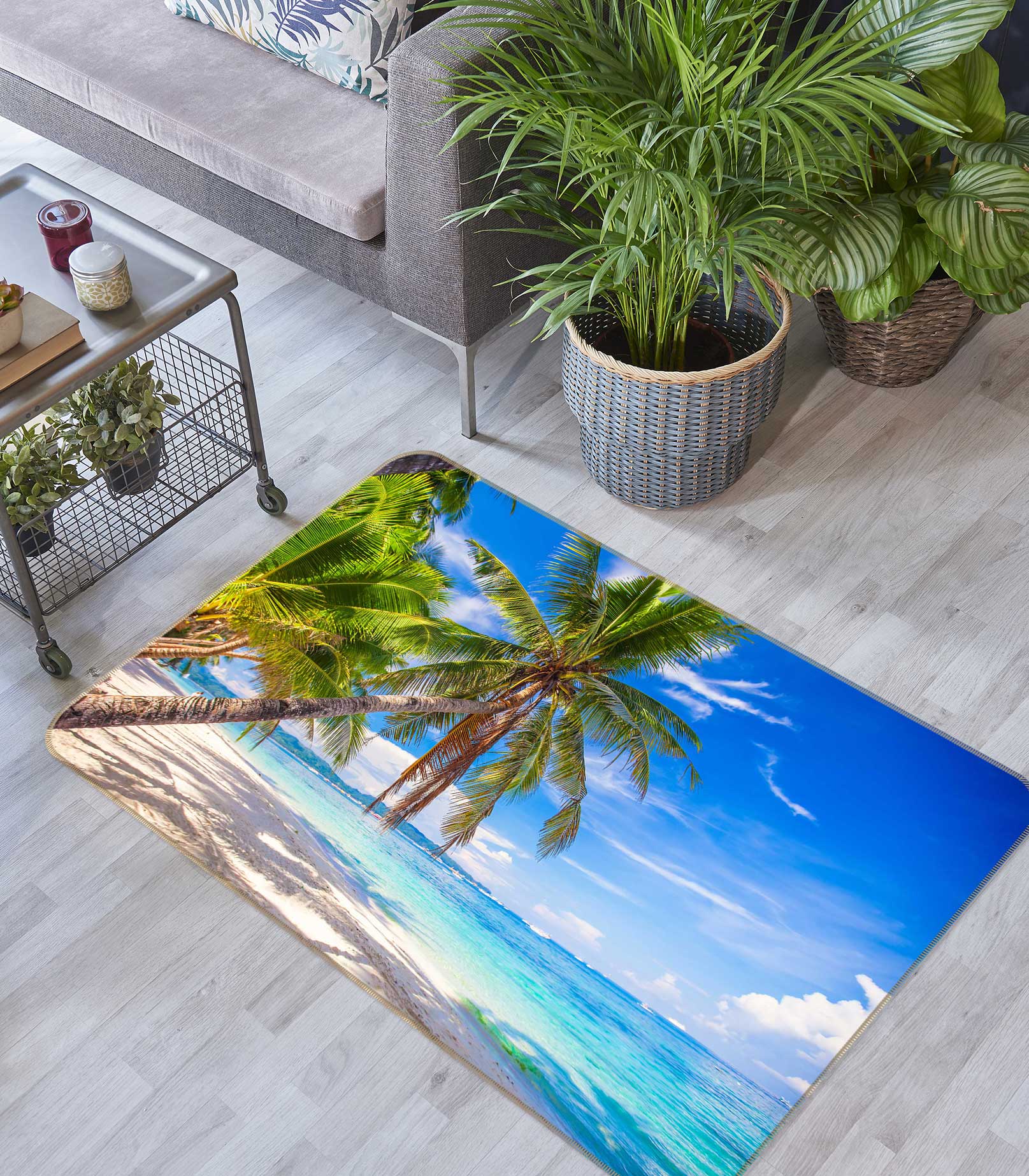 3D Coconut Tree Seaside 77097 Non Slip Rug Mat