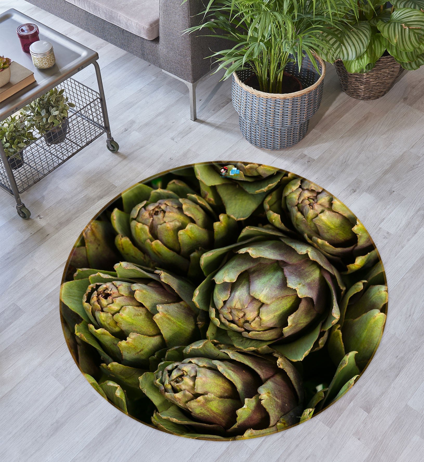 3D Green Plants 7556 Assaf Frank Rug Round Non Slip Rug Mat