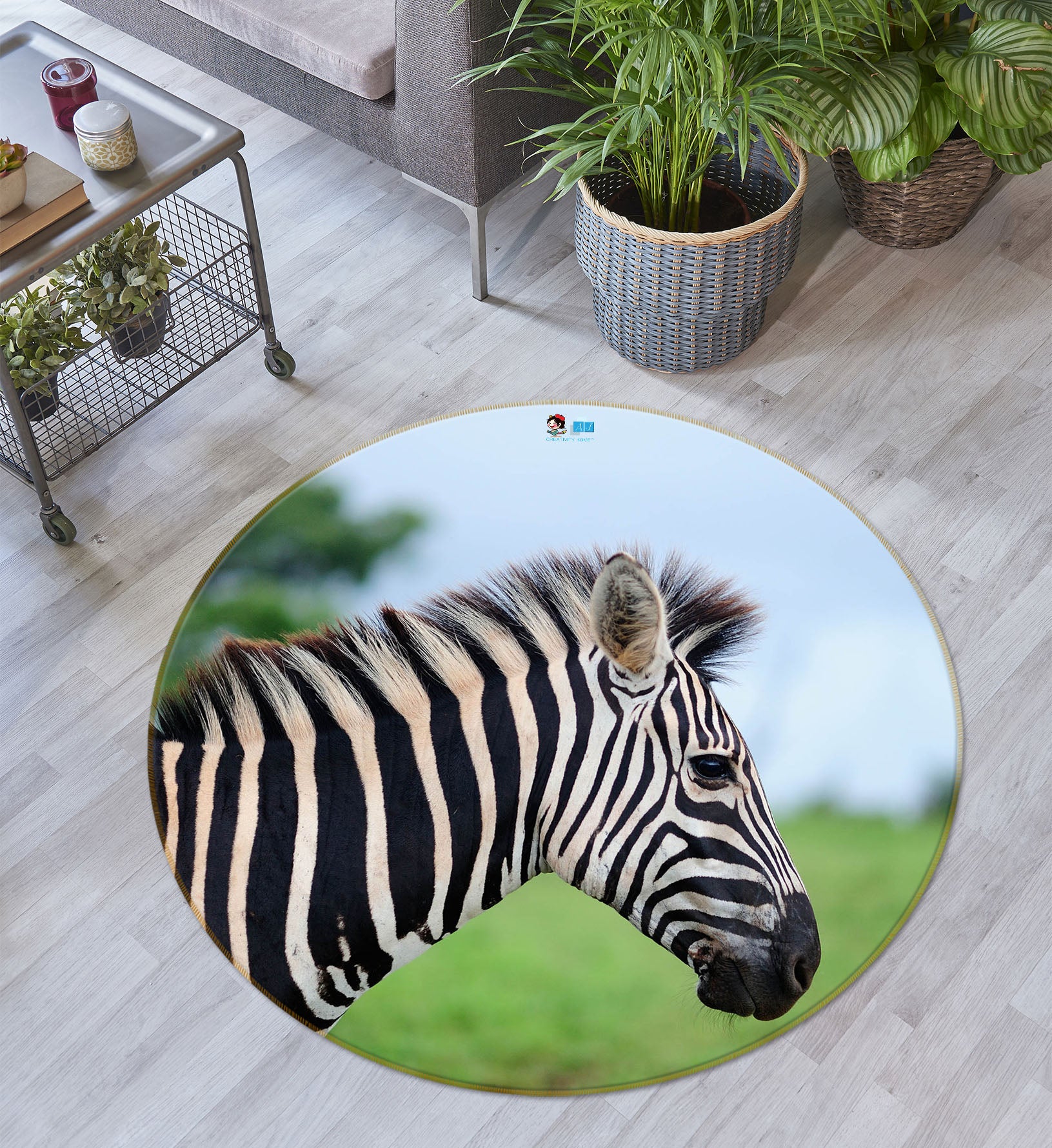 3D Zebra 75113 Round Non Slip Rug Mat