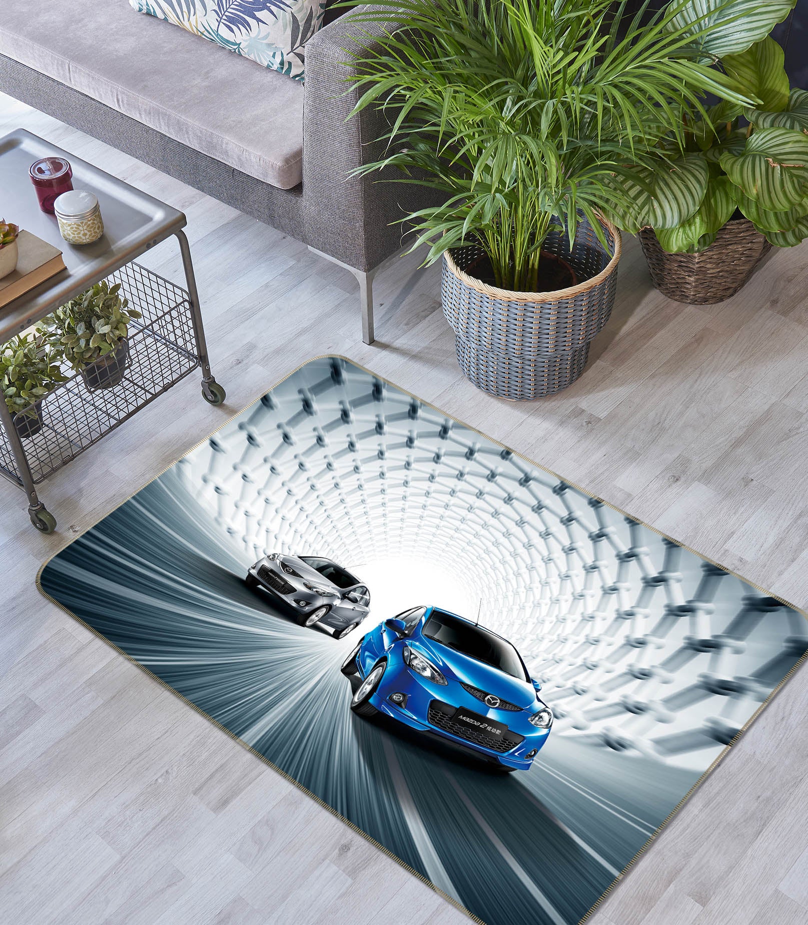 3D Blue Silver Two Cars 42020 Vehicle Non Slip Rug Mat