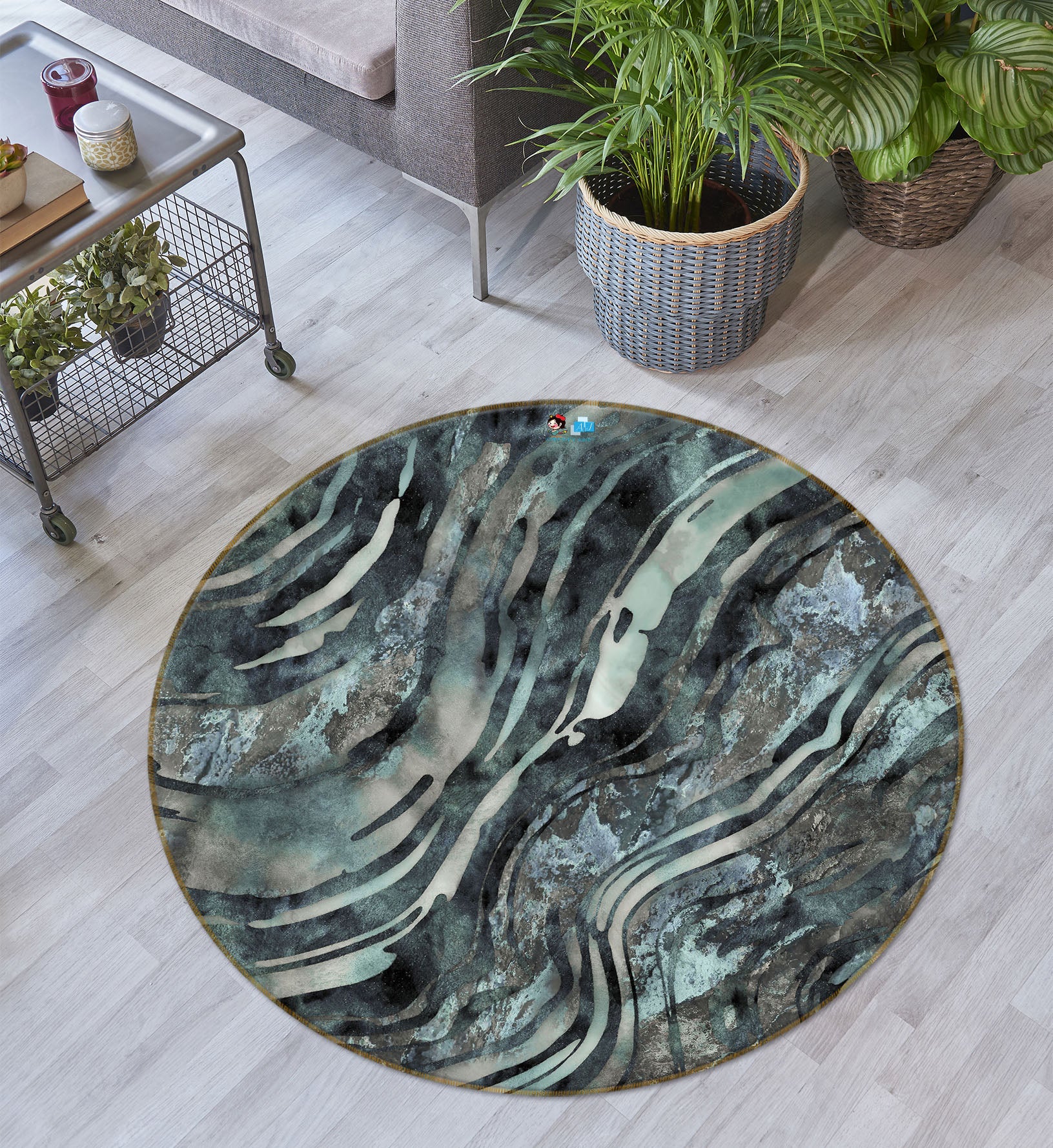 3D Dark Green Texture 83071 Andrea haase Rug Round Non Slip Rug Mat