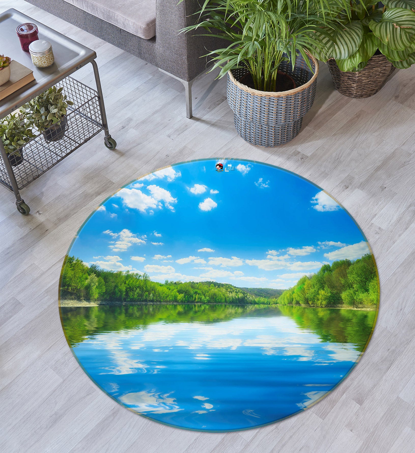 3D Reflection Trees Lake 75085 Round Non Slip Rug Mat