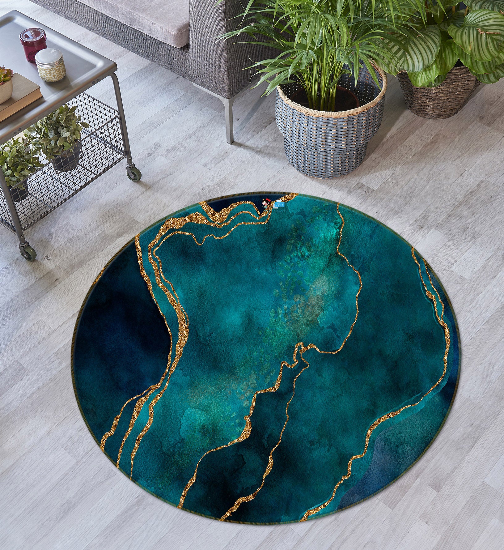 3D Dark Green Pattern Phnom Penh 83067 Andrea haase Rug Round Non Slip Rug Mat
