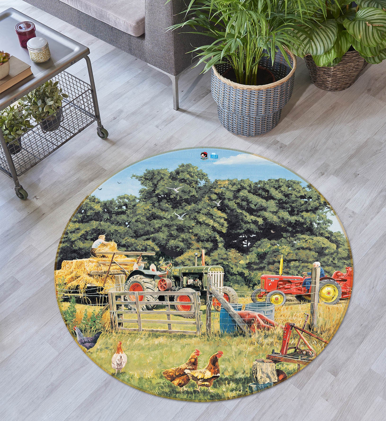 3D Farm Trees 8910 Trevor Mitchell Rug Round Non Slip Rug Mat