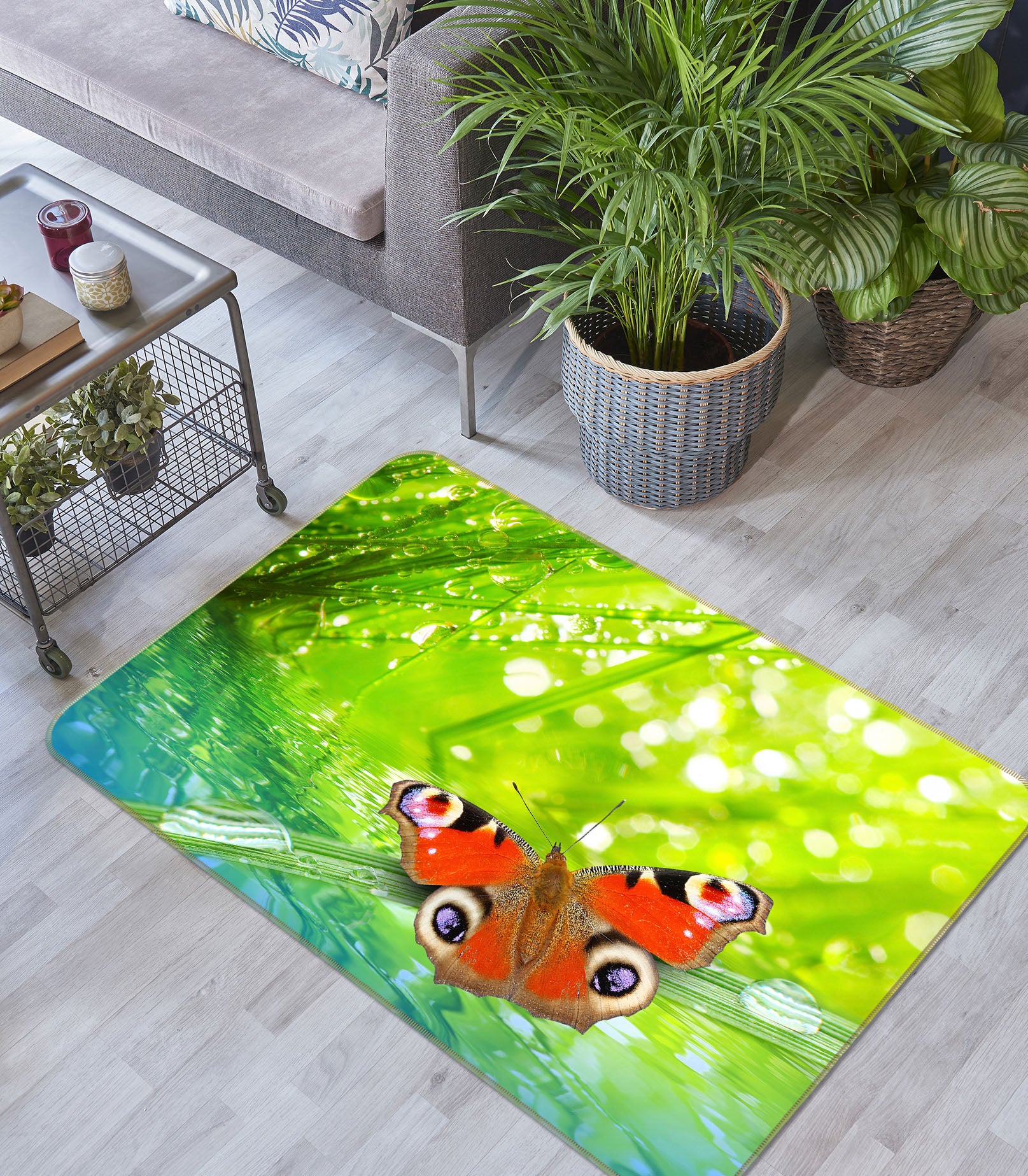 3D Butterfly Grass 073 Animal Non Slip Rug Mat