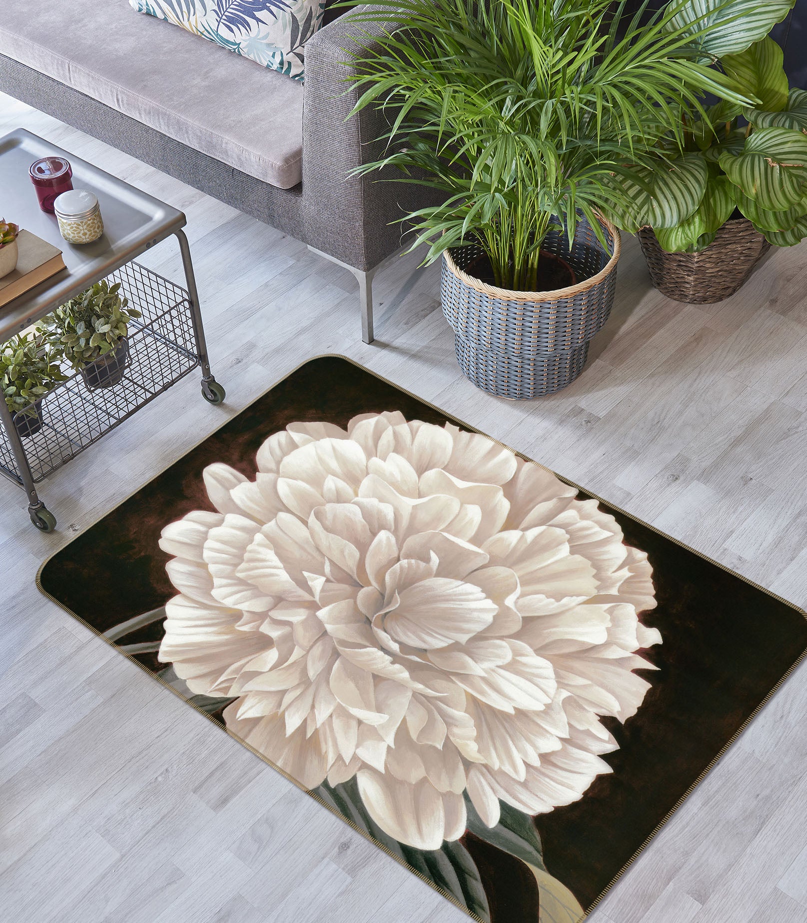 3D White Flowers 32074 Non Slip Rug Mat