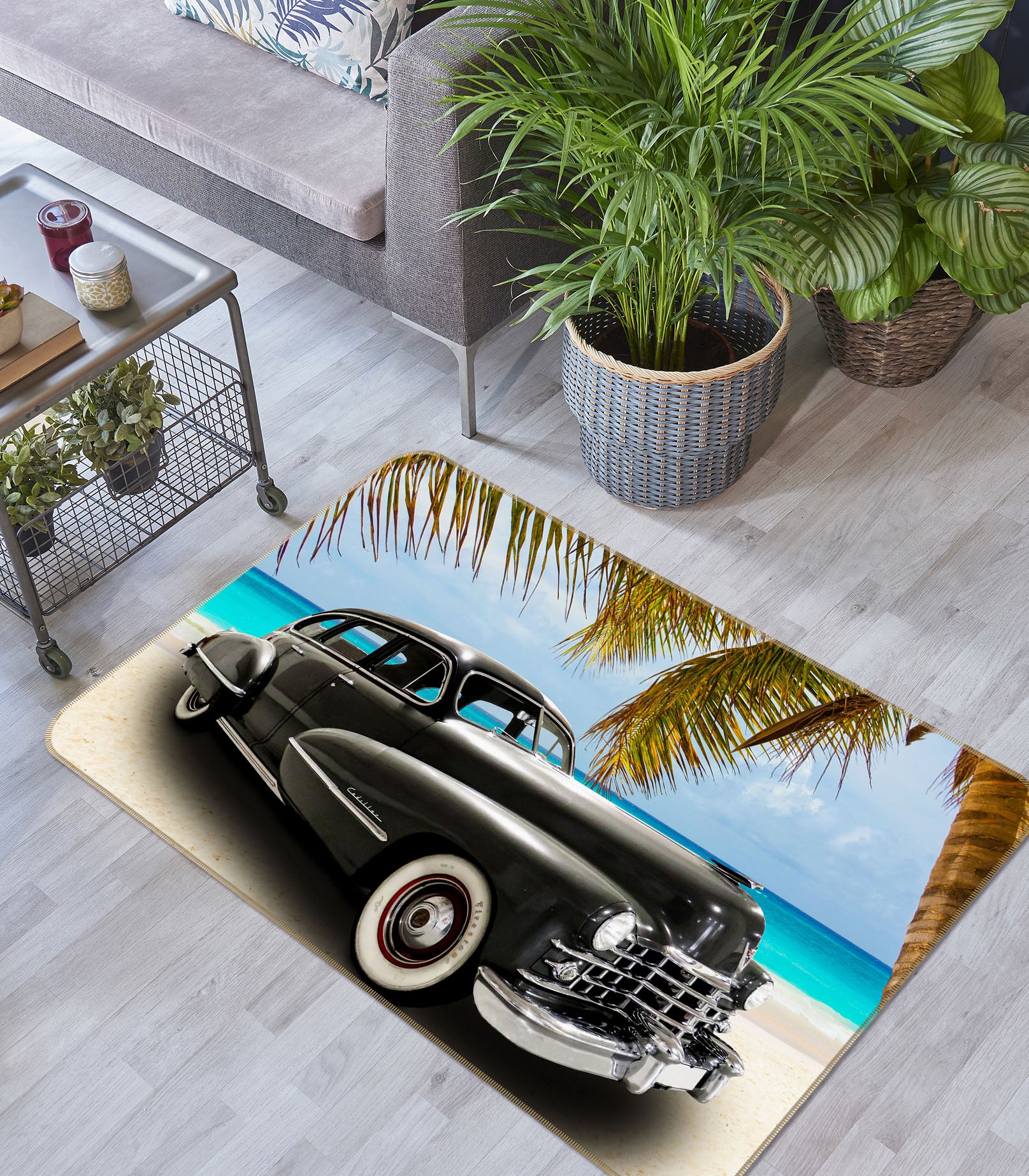 3D Retro Black Car 42119 Vehicle Non Slip Rug Mat
