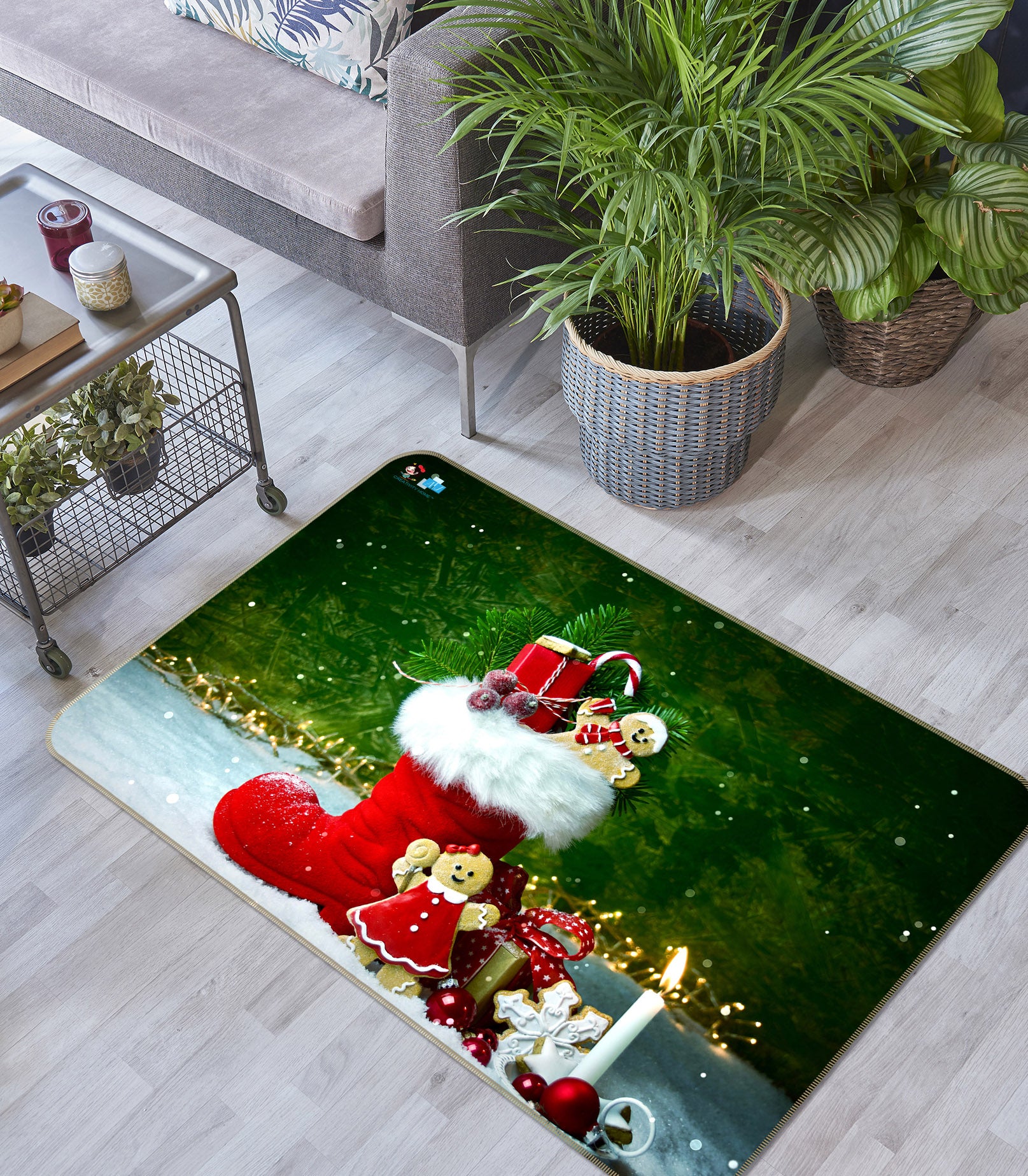 3D Socks Gift 55108 Christmas Non Slip Rug Mat Xmas