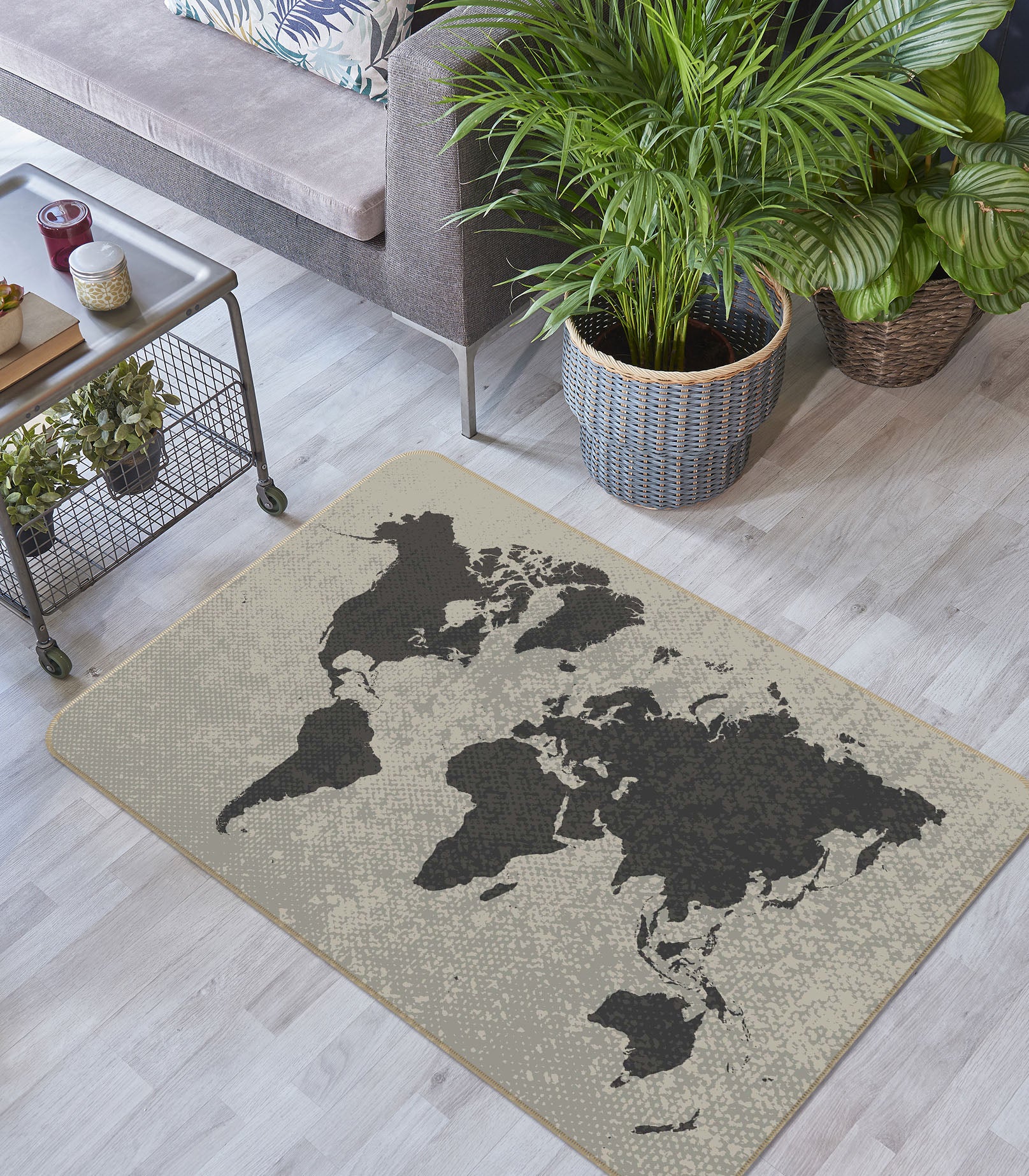3D Gray Pattern 2004 World Map Non Slip Rug Mat