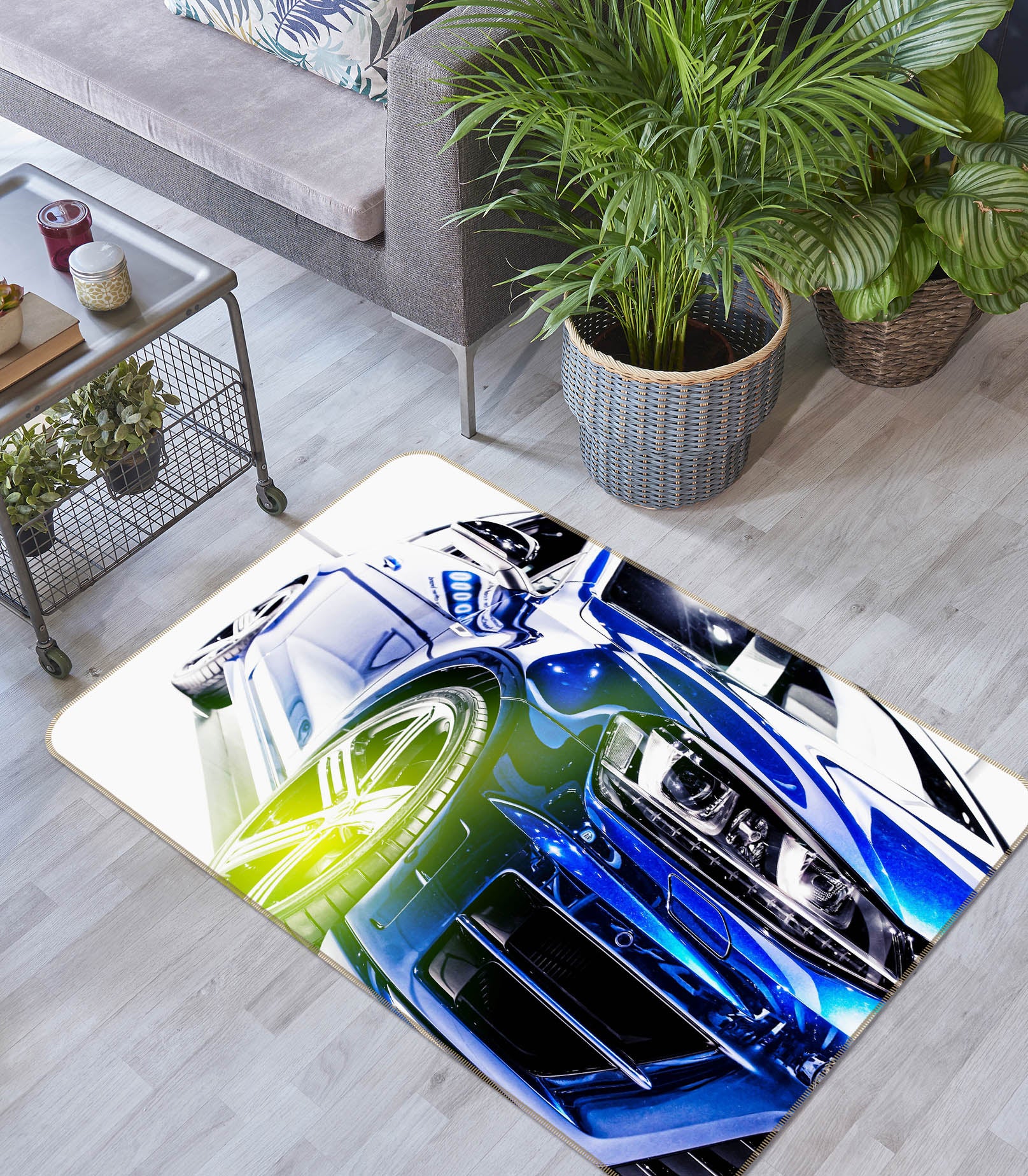 3D Blue Car 42105 Vehicle Non Slip Rug Mat
