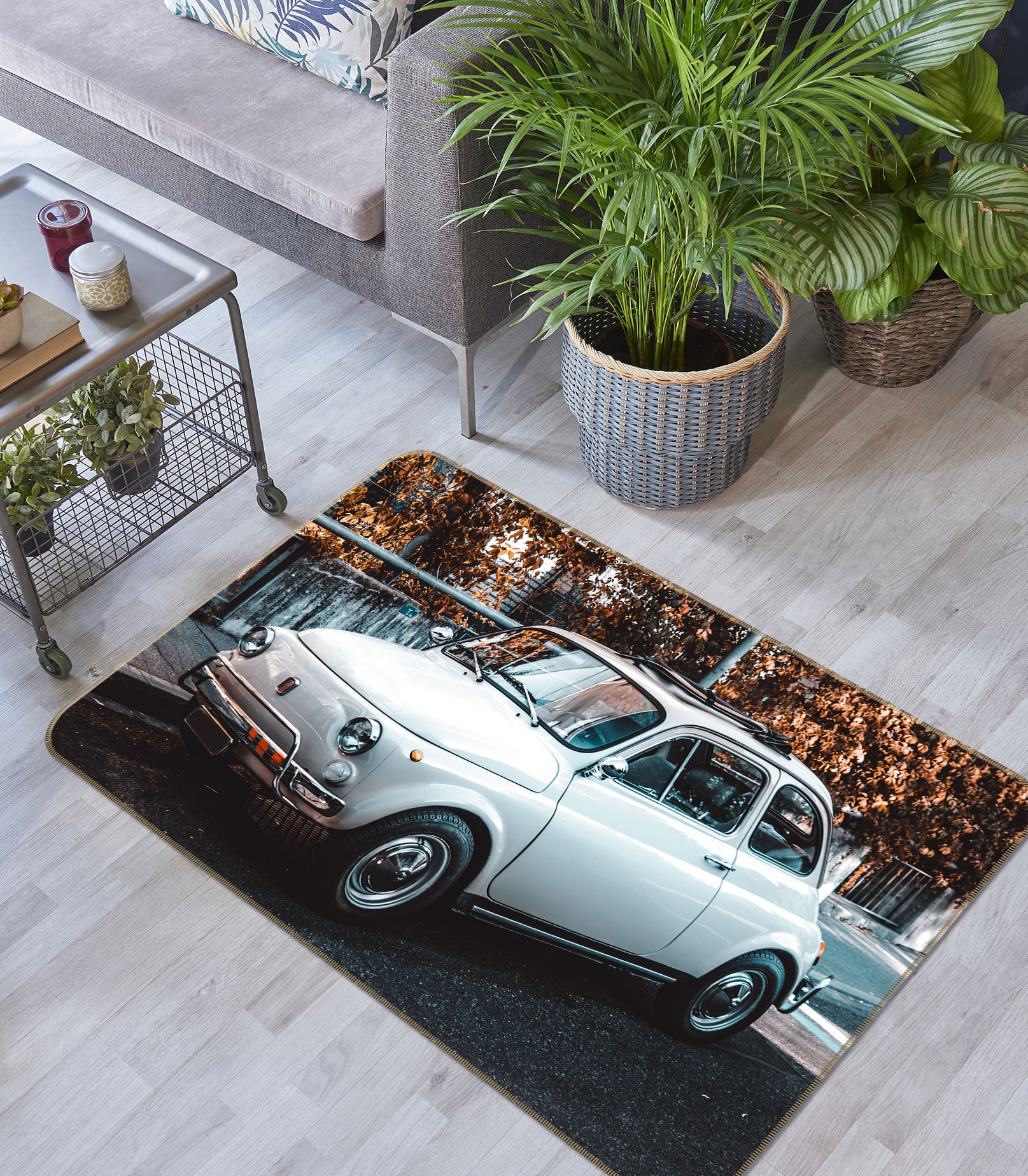 3D White Car 68060 Vehicle Non Slip Rug Mat