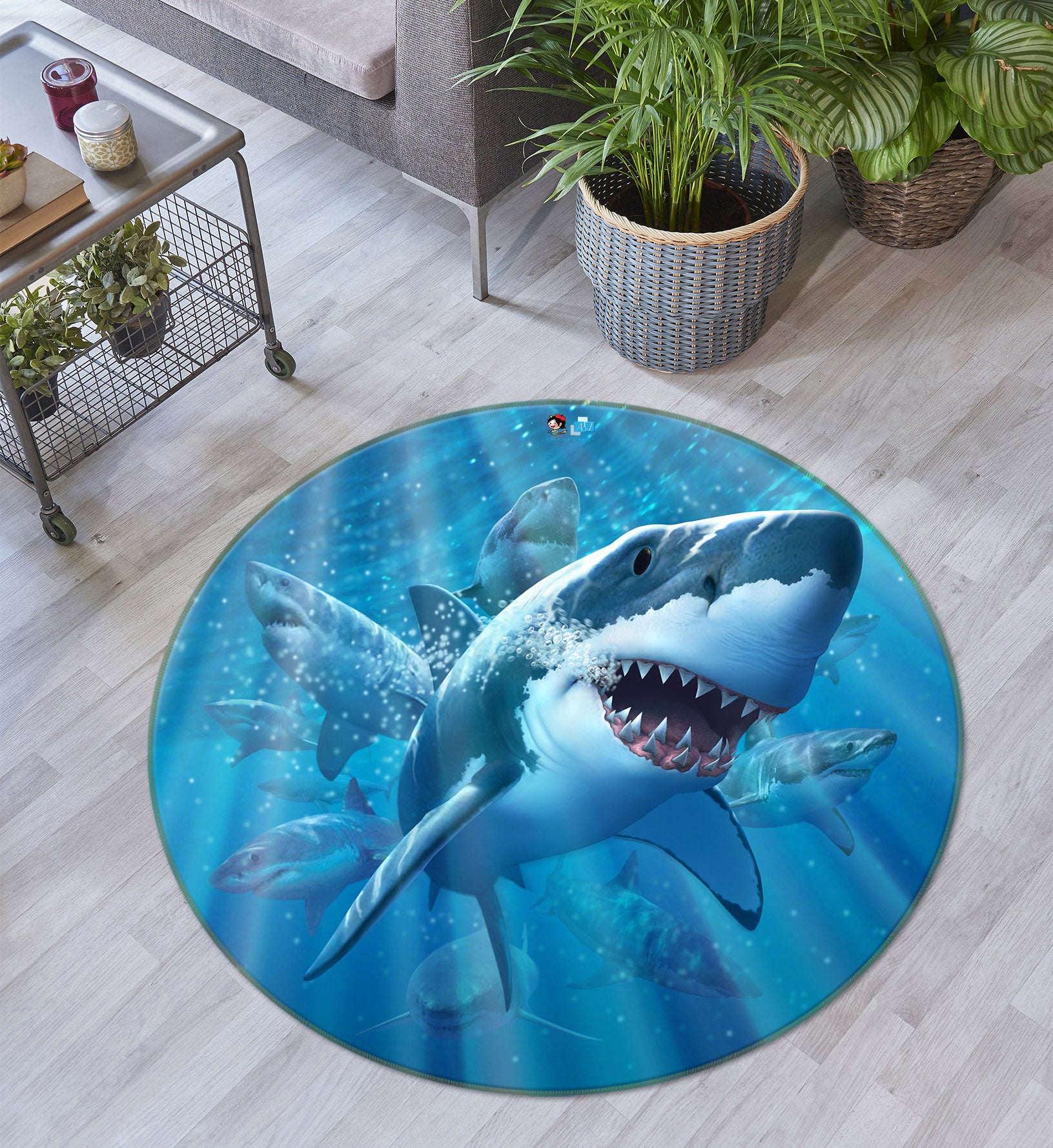 3D Shark 83133 Jerry LoFaro Rug Round Non Slip Rug Mat