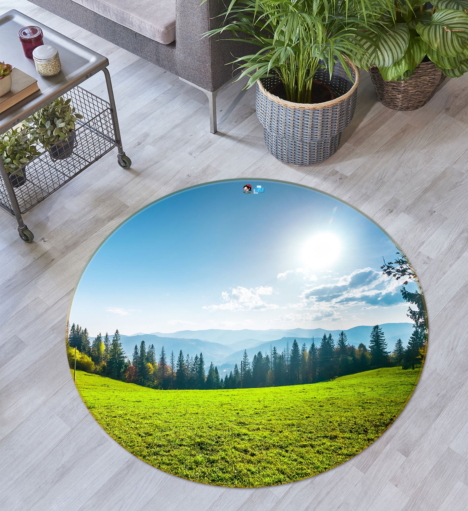 3D Grass Tree 75083 Round Non Slip Rug Mat