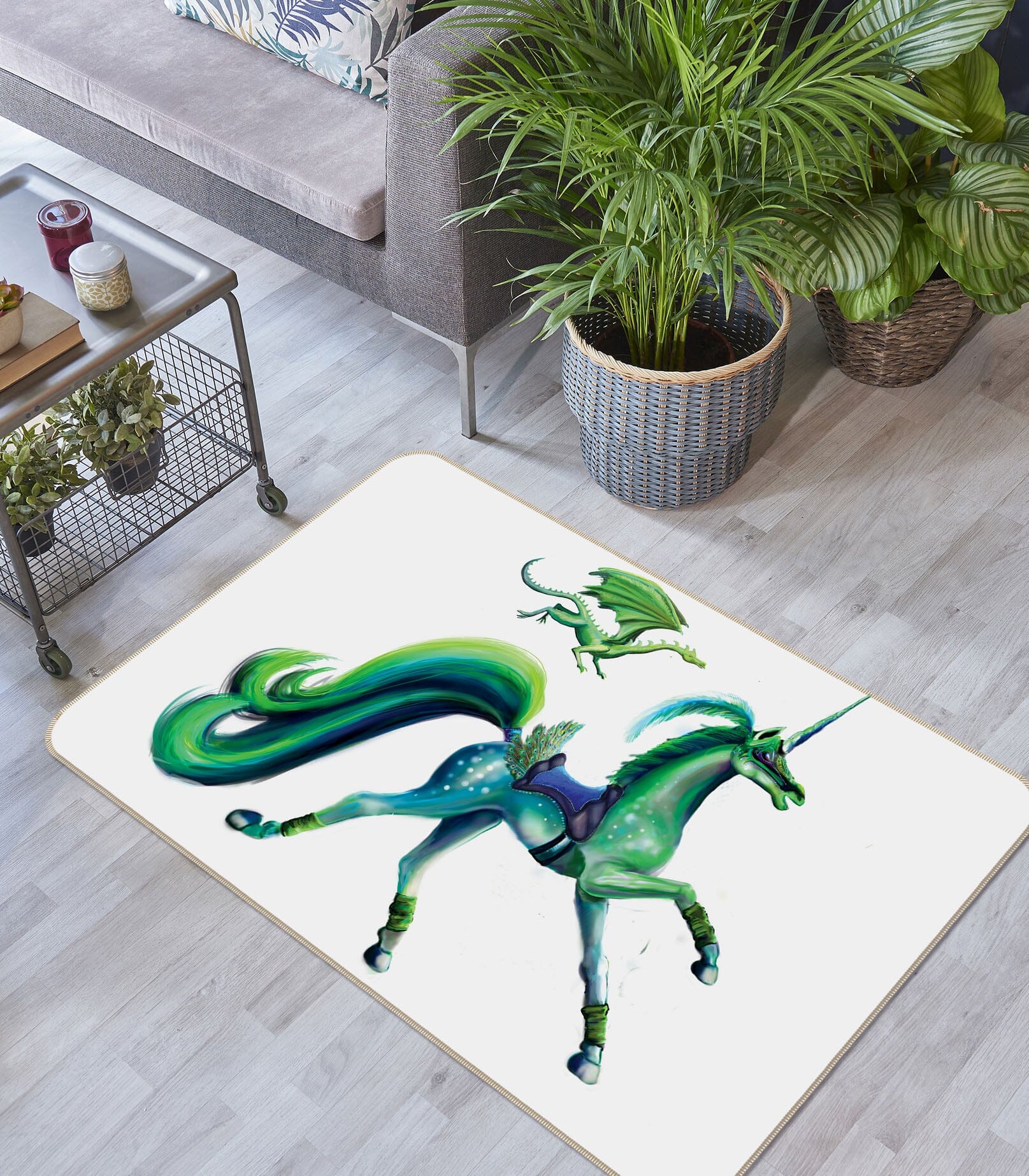 3D Green Unicorn 3021 Rose Catherine Khan Rug Non Slip Rug Mat Mat AJ Creativity Home 