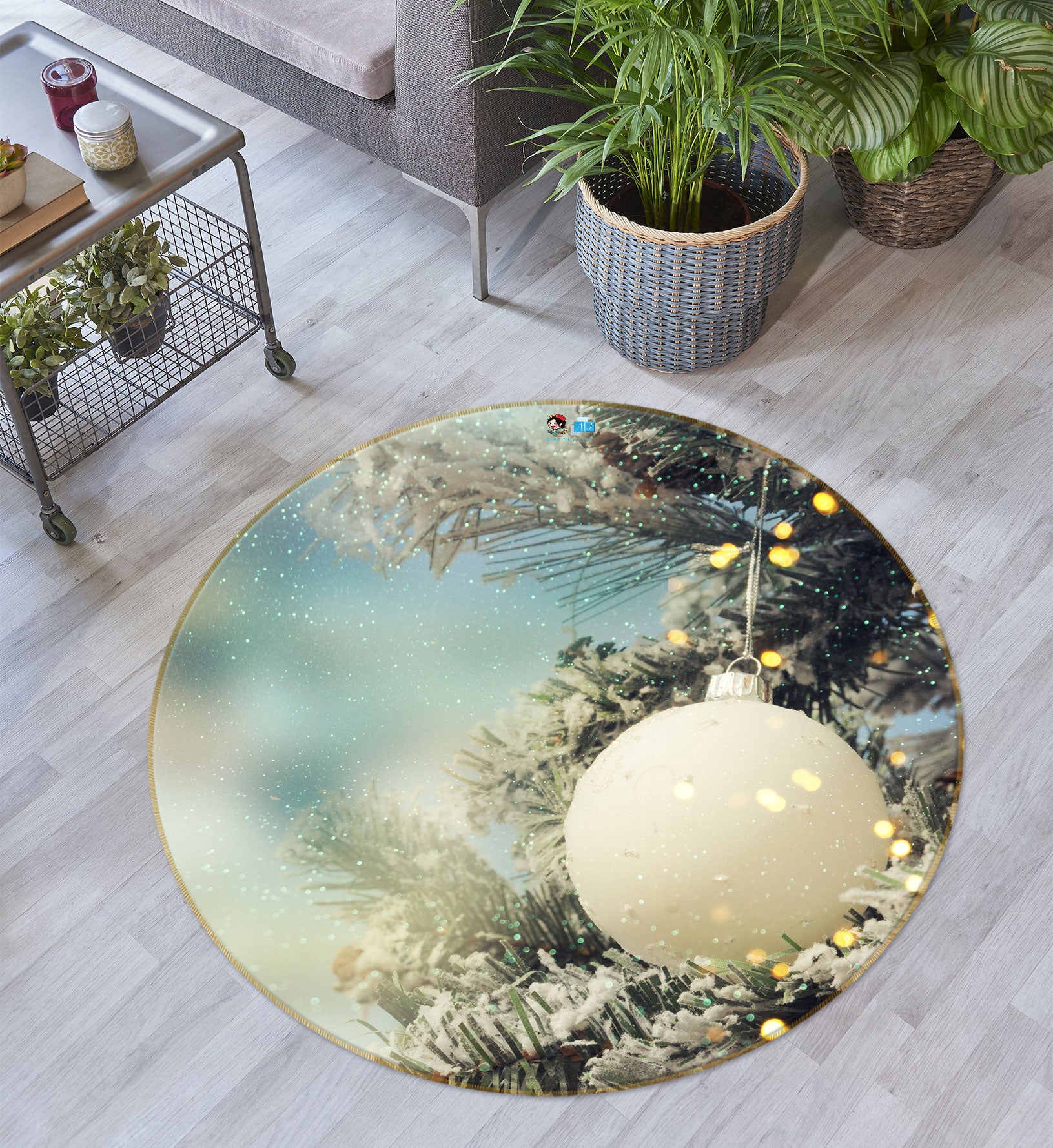 3D White Ball 54031 Christmas Round Non Slip Rug Mat Xmas