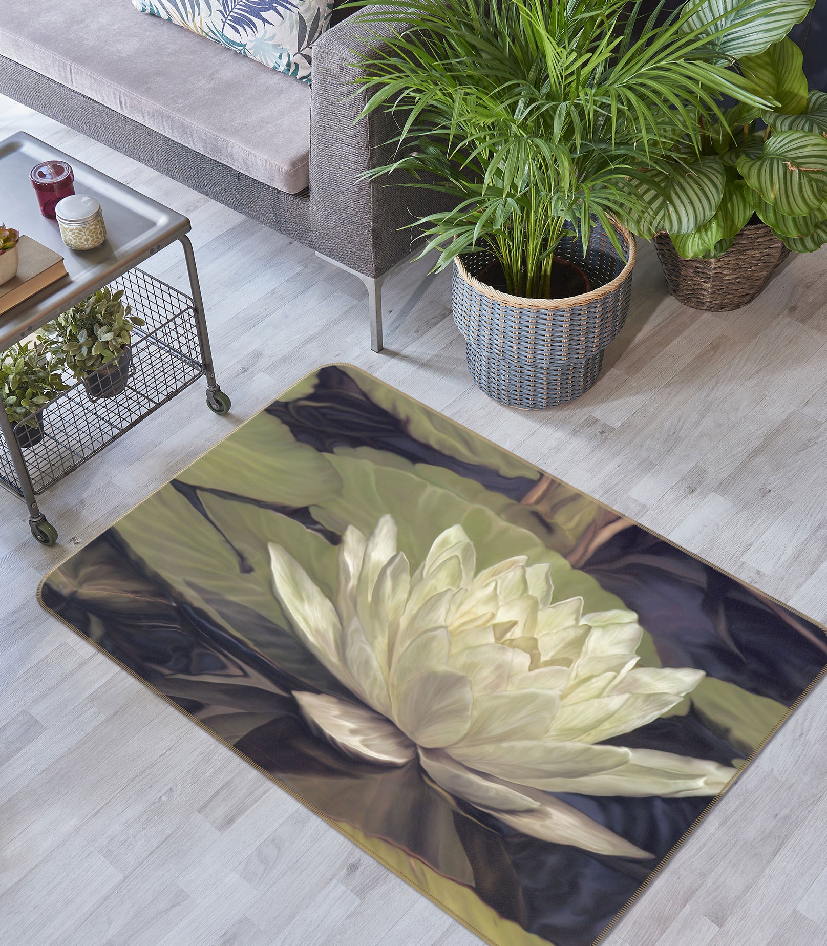3D White Lotus 32070 Non Slip Rug Mat