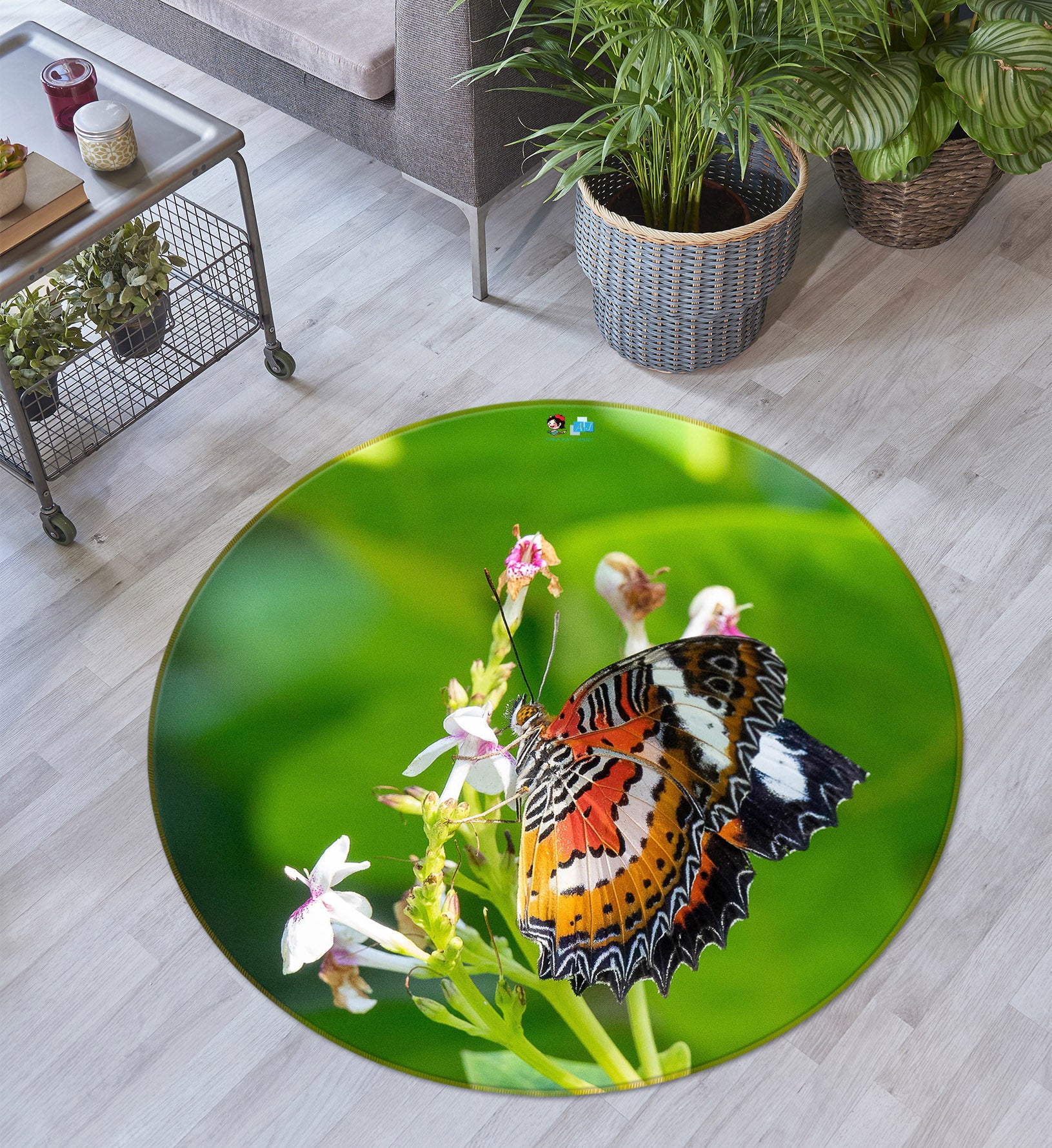 3D Butterfly 75118 Round Non Slip Rug Mat