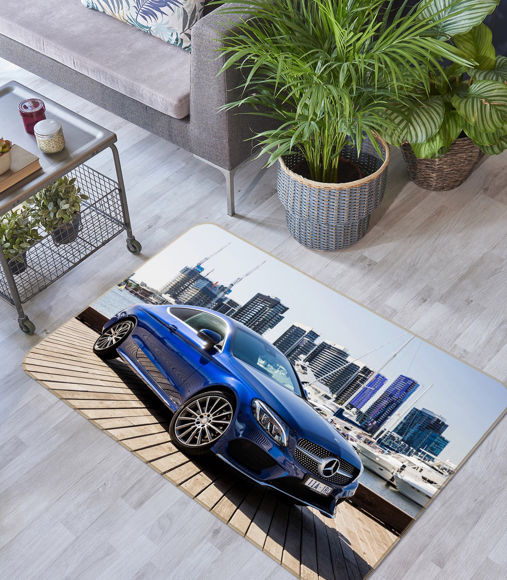 3D Blue Car 42062 Vehicle Non Slip Rug Mat
