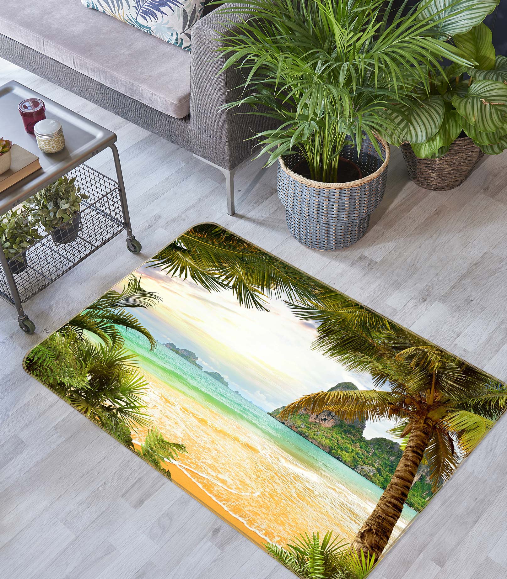 3D Seaside Coconut Tree 76219 Non Slip Rug Mat