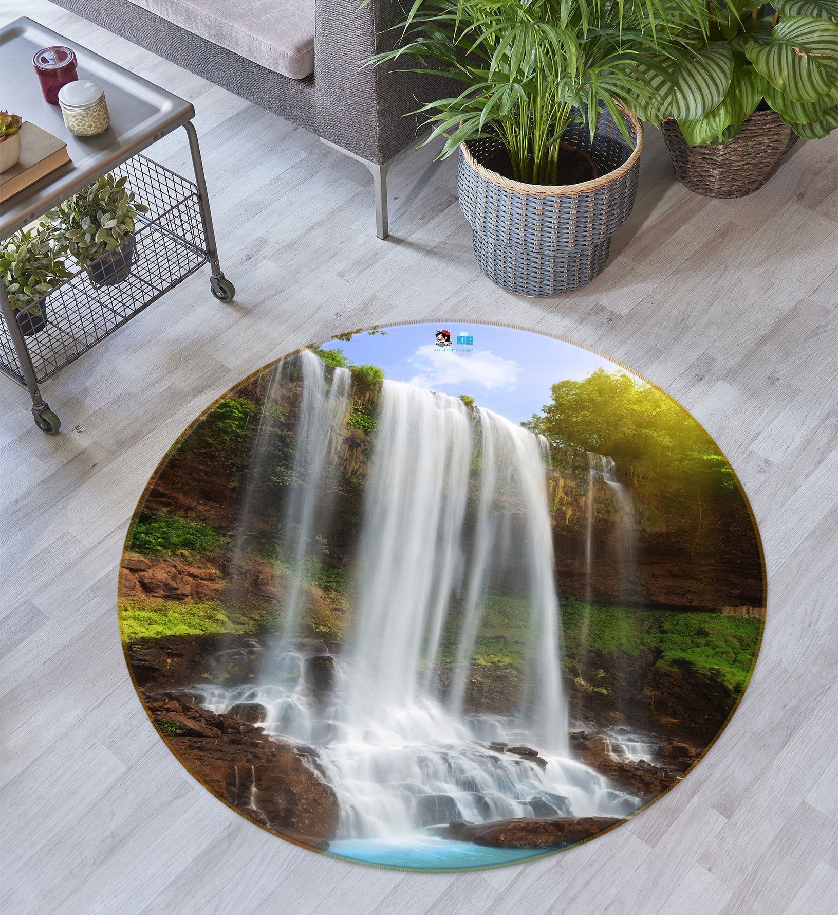 3D Waterfall 72253 Round Non Slip Rug Mat