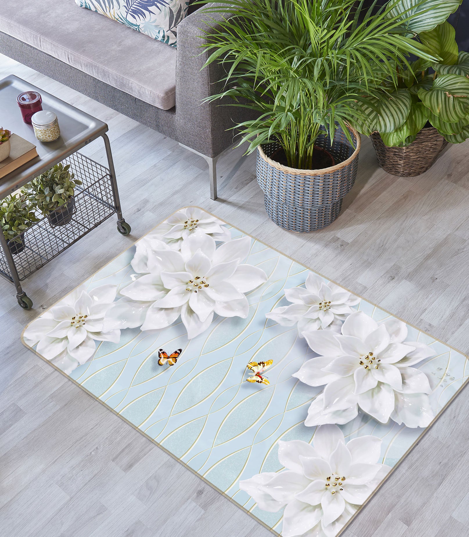 3D Flower Butterfly 34006 Non Slip Rug Mat