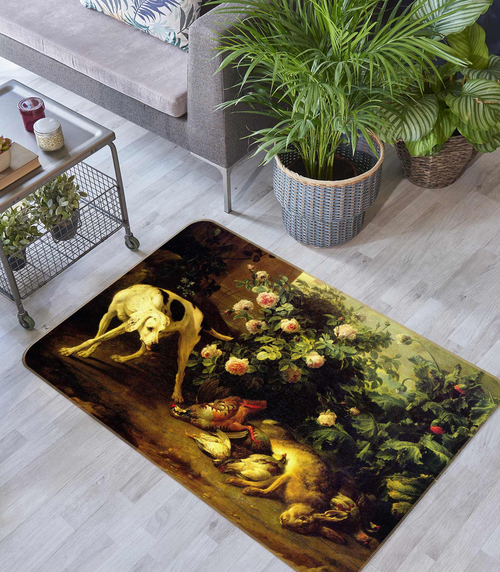 3D Dog Rabbit Flower Bush 76046 Non Slip Rug Mat