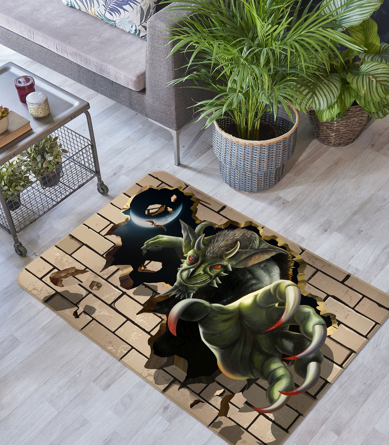 3D Monster Brick Wall 35158 Non Slip Rug Mat