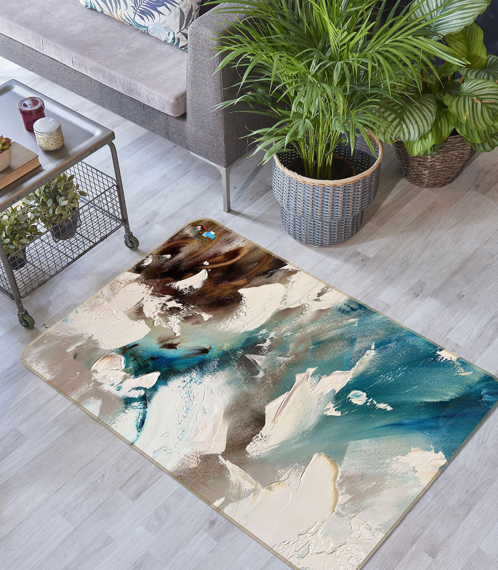 3D Paint Blue Flower 4115 Skromova Marina Rug Non Slip Rug Mat