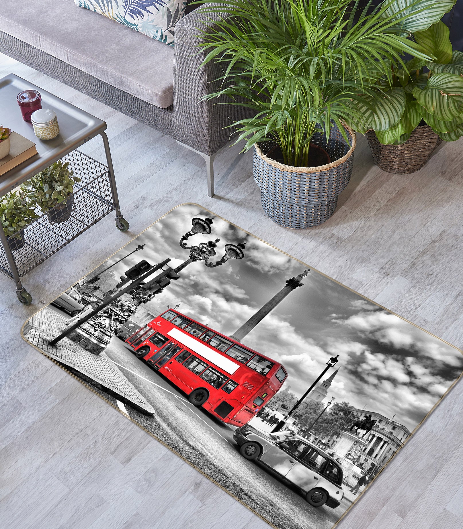 3D Street Red Double-Decker Bus 42023 Vehicle Non Slip Rug Mat