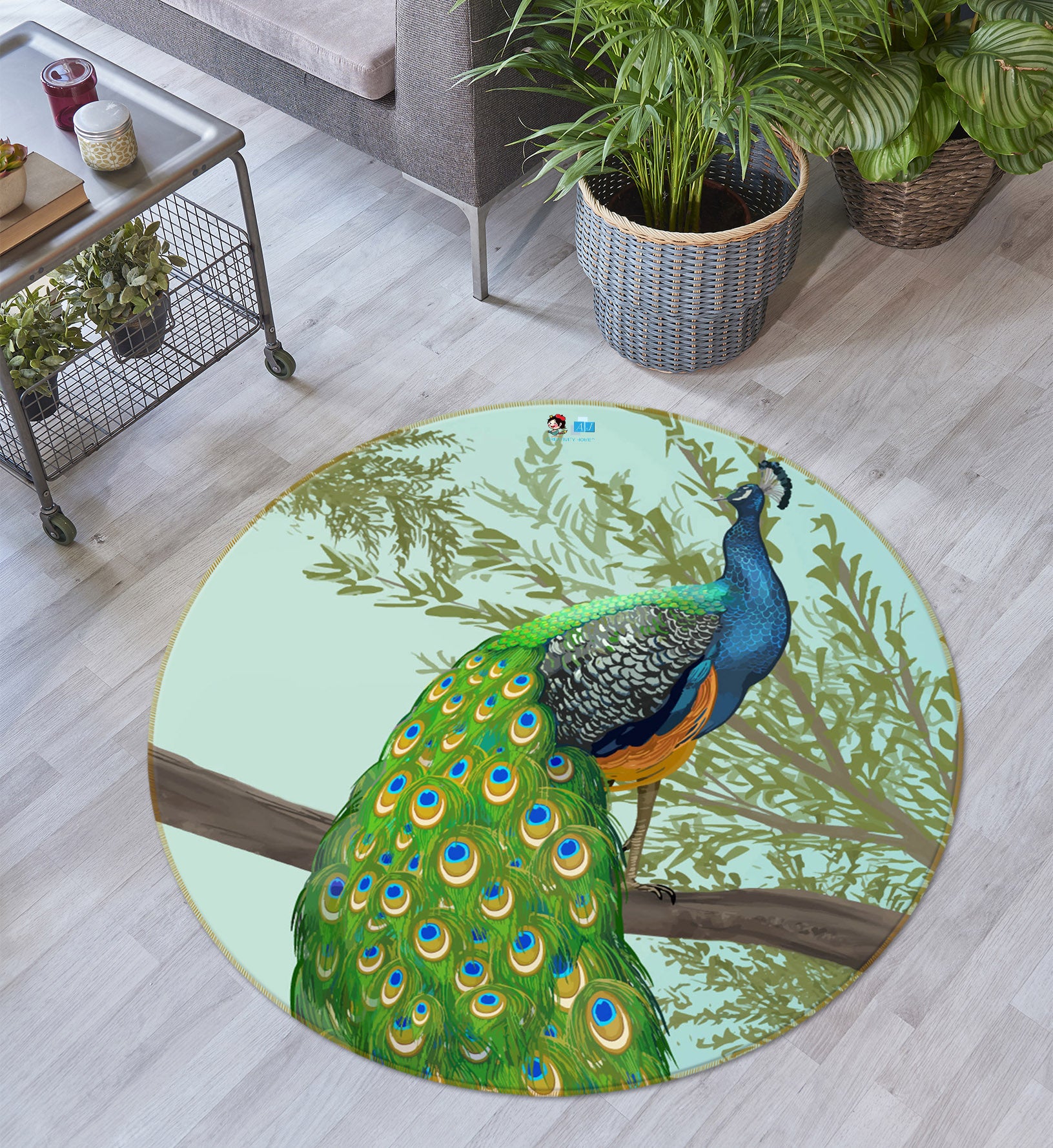 3D Peacock 75068 Round Non Slip Rug Mat