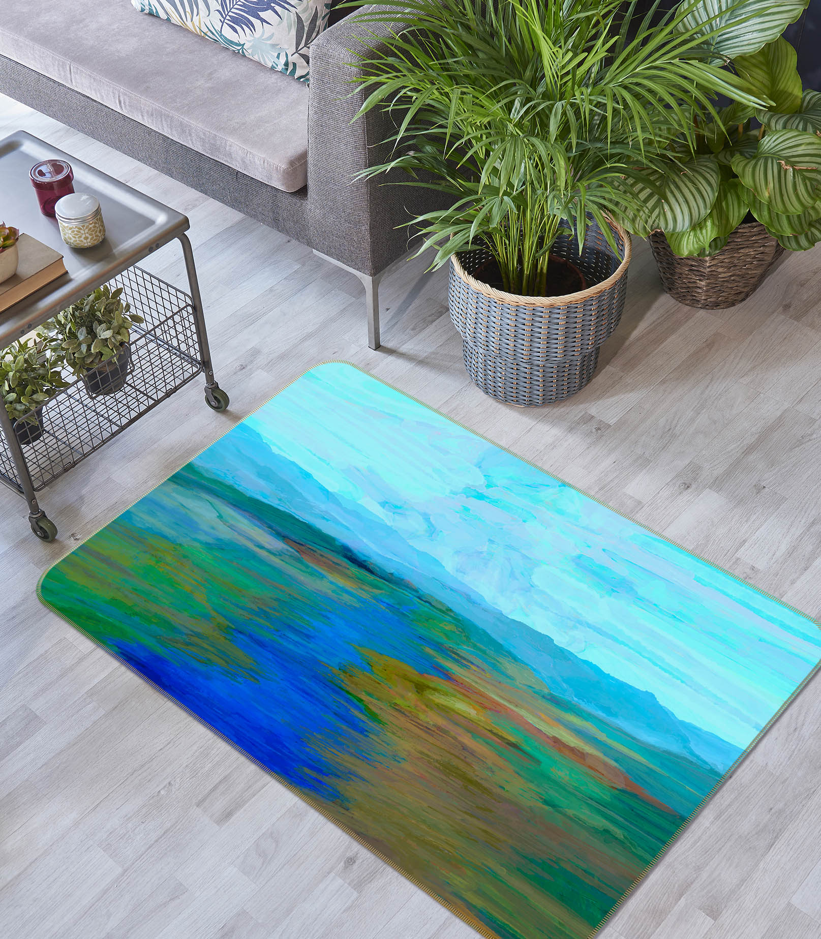 3D Blue Green Ink Pattern 84014 Michael Tienhaara Rug Non Slip Rug Mat