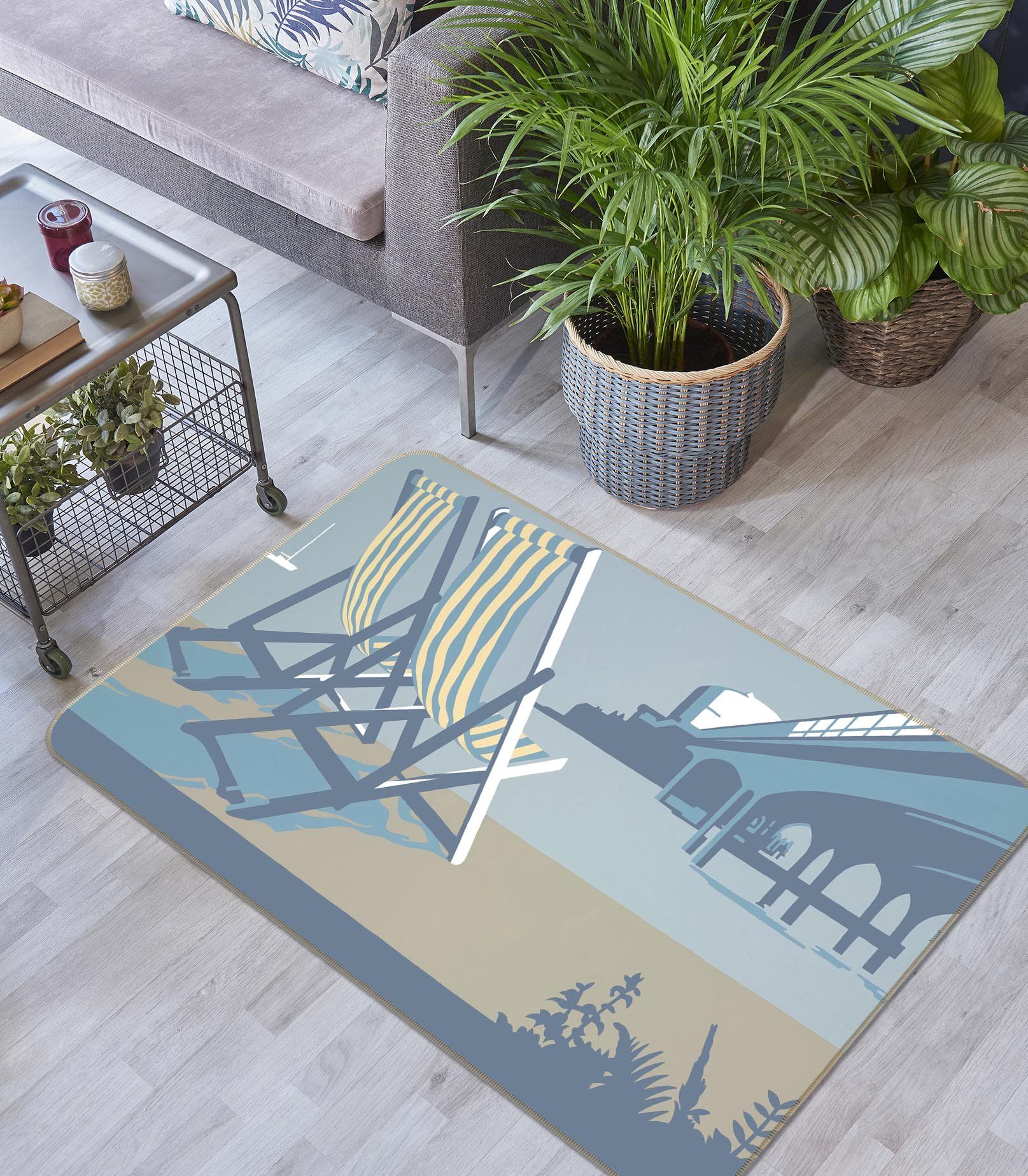 3D Bournemouth Pier And Deckchairs 1001 Steve Read Rug Non Slip Rug Mat Mat AJ Creativity Home 