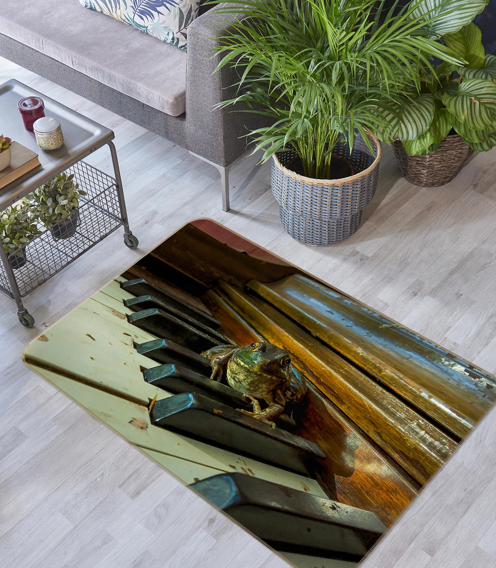 3D Old Piano Frog 1028 Jerry LoFaro Rug Non Slip Rug Mat
