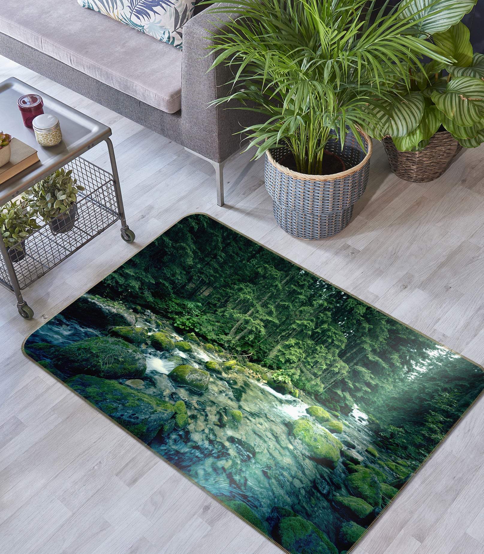3D Forest Stone Creek Water 31086 Non Slip Rug Mat