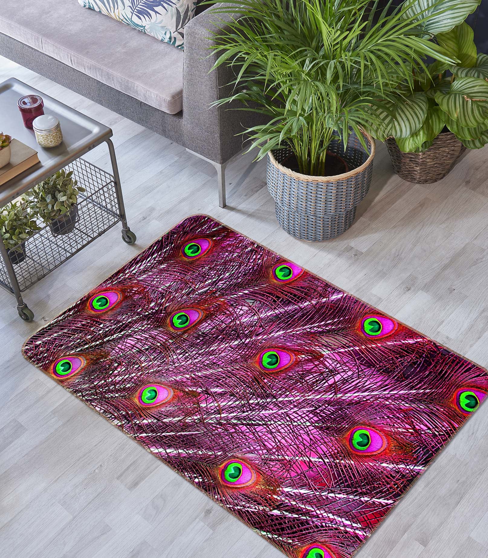 3D Fuchsia Peacock Feather 68211 Animal Non Slip Rug Mat