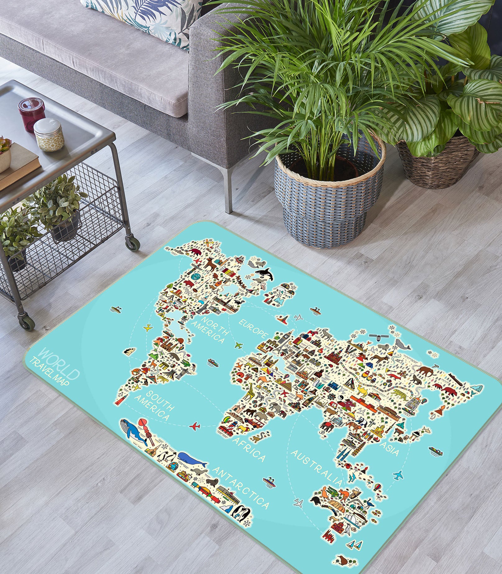 3D Animal Painting 313 World Map Non Slip Rug Mat