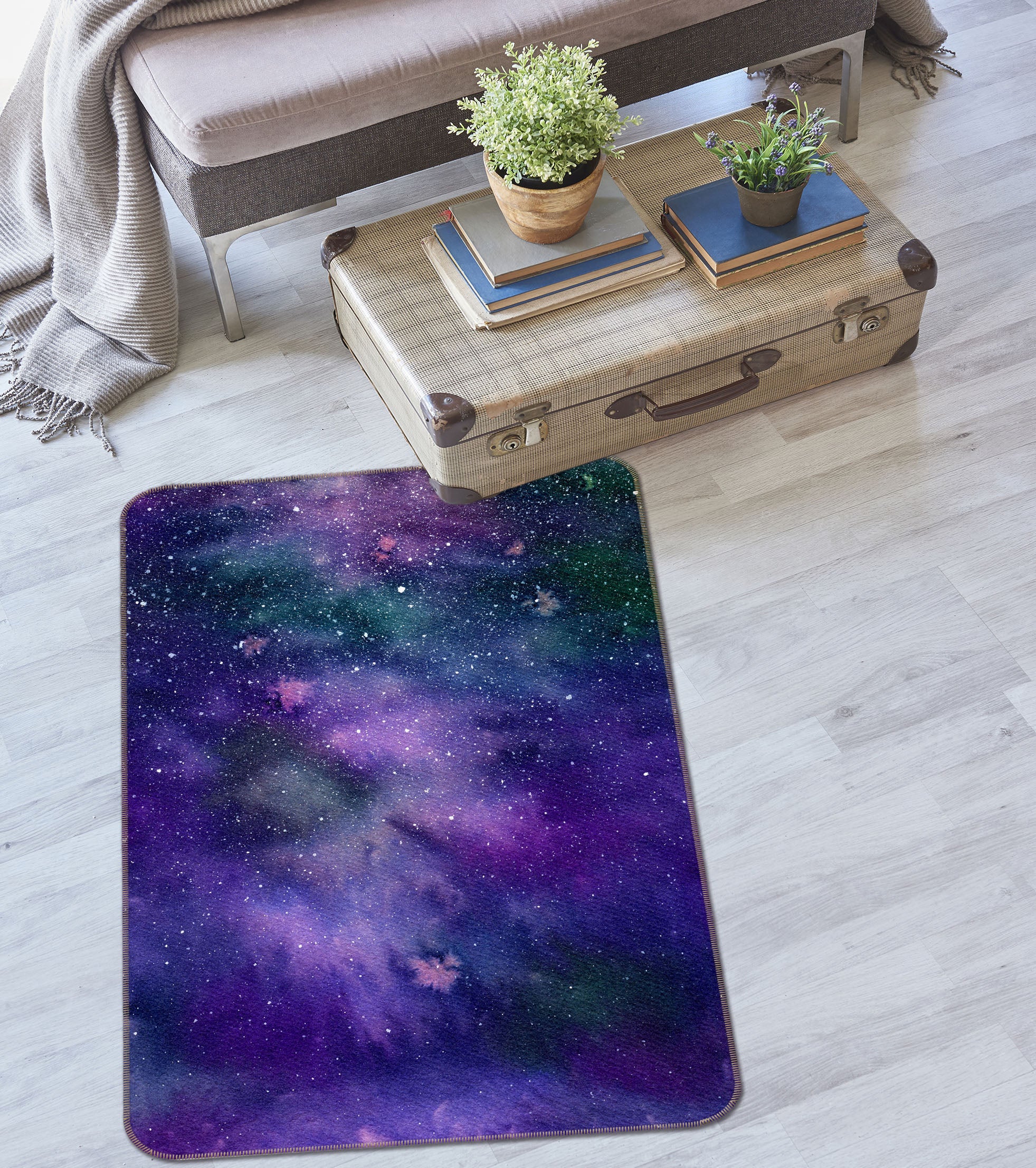 3D Purple Black Starry Sky 26147 Non Slip Rug Mat