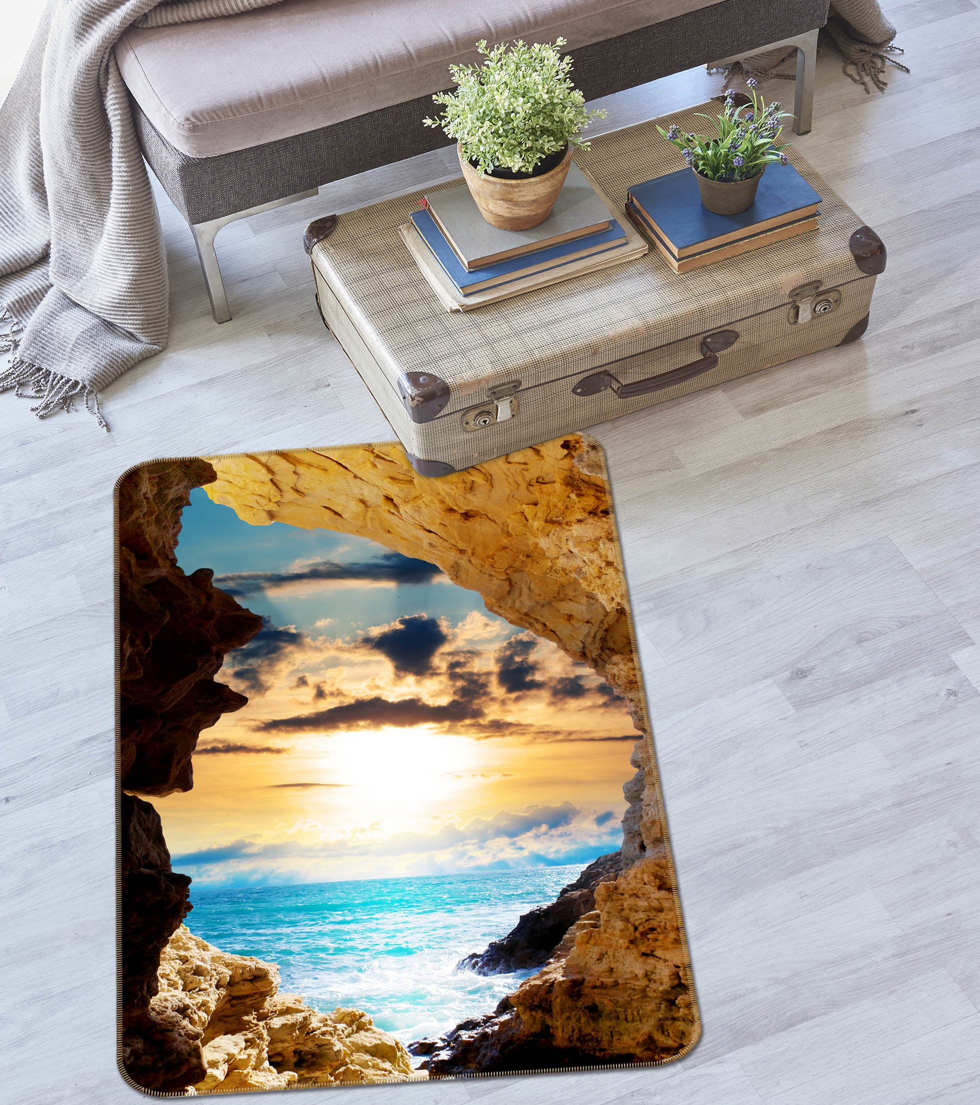 3D Seaside Stone Cave 26007 Non Slip Rug Mat