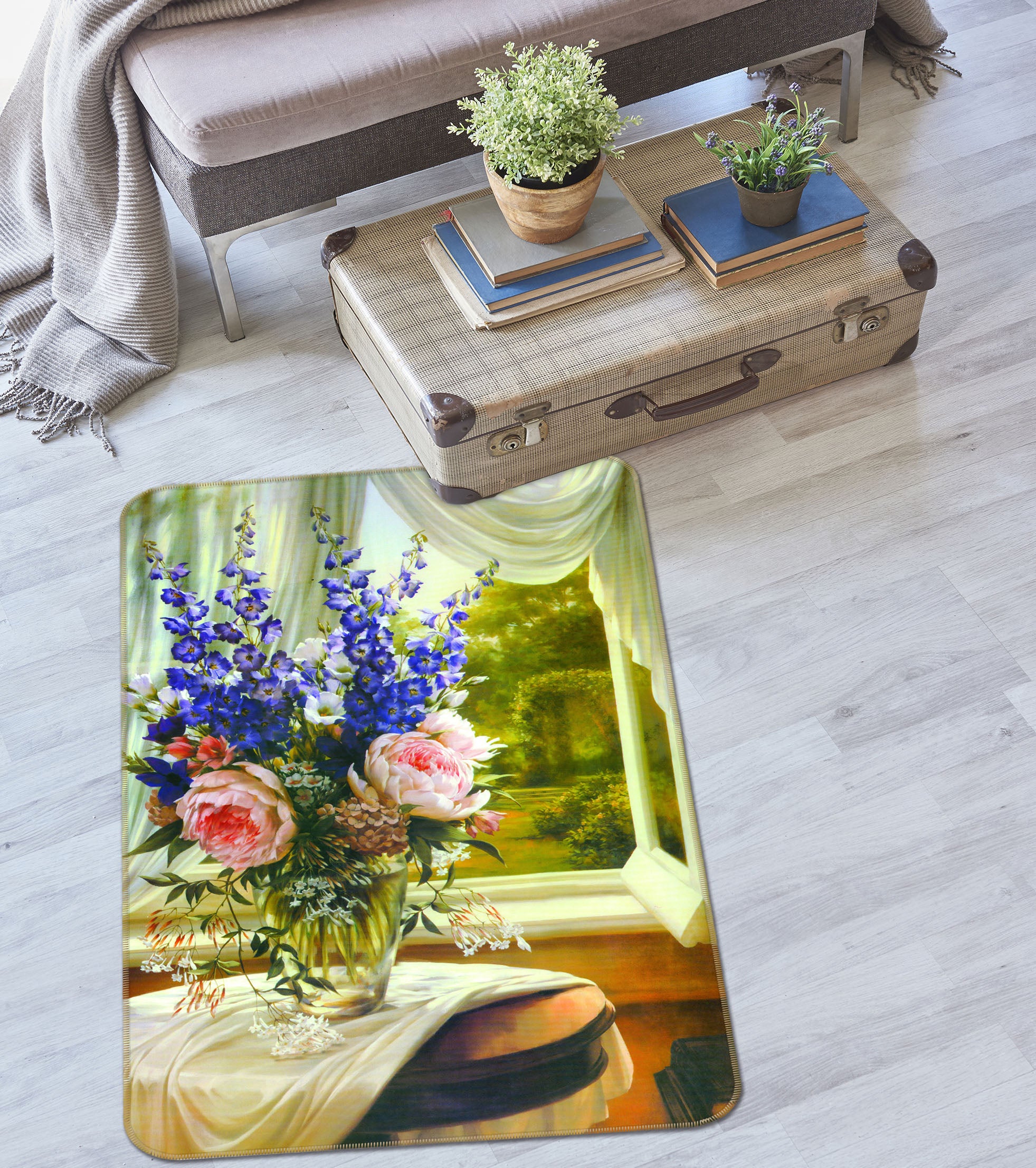3D Flowers Vase 33182 Non Slip Rug Mat