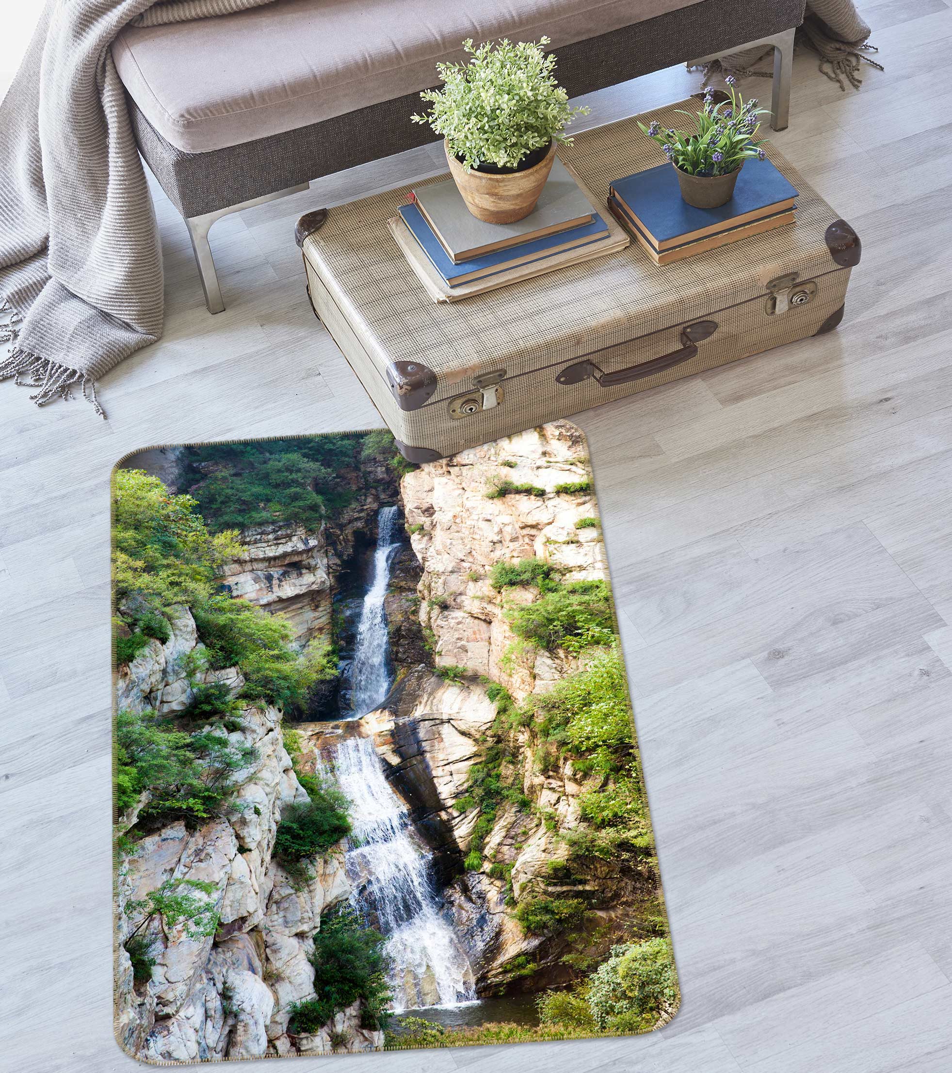3D Mountain Stream 27026 Non Slip Rug Mat