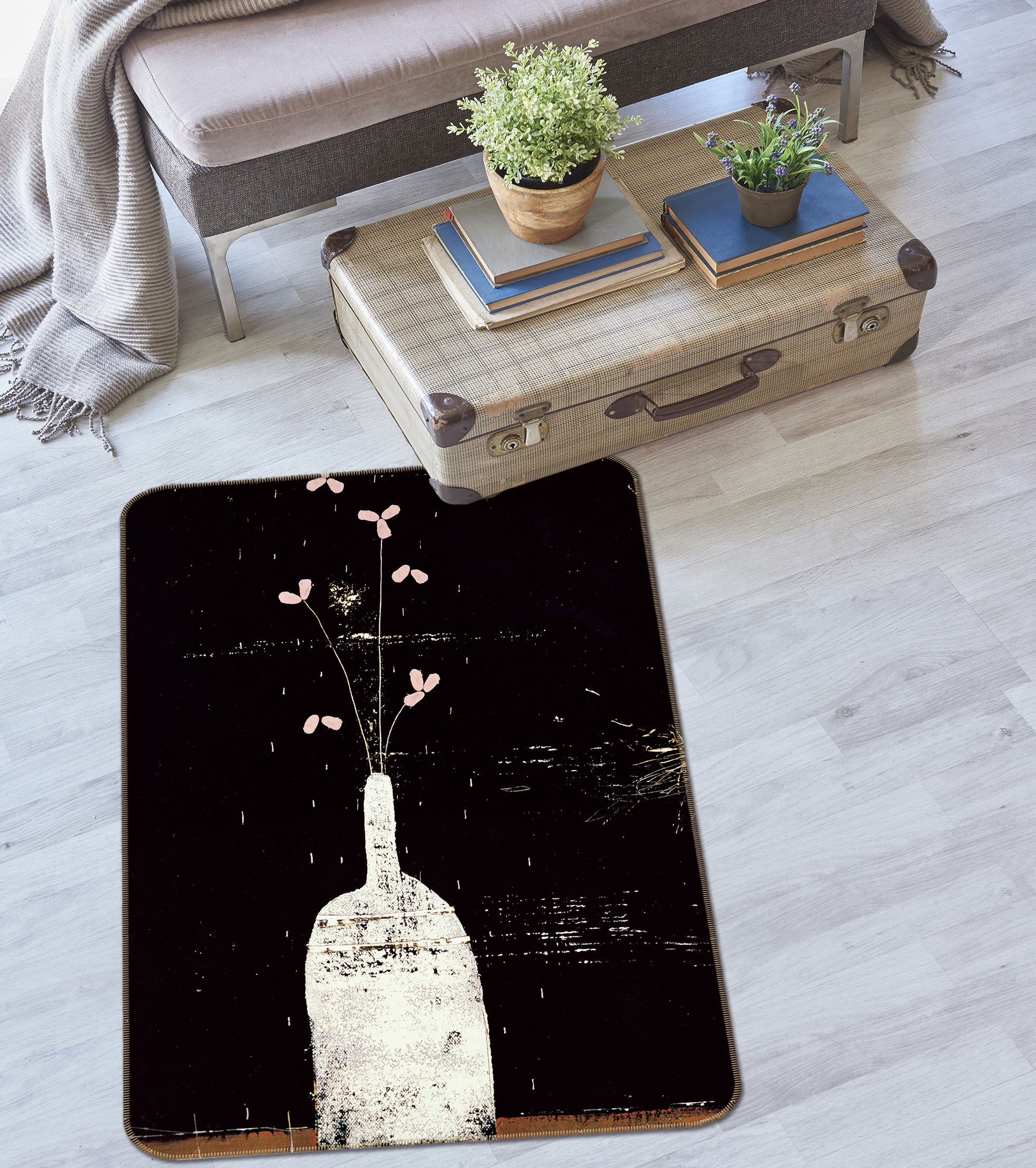 3D Flowers Vase 32194 Non Slip Rug Mat